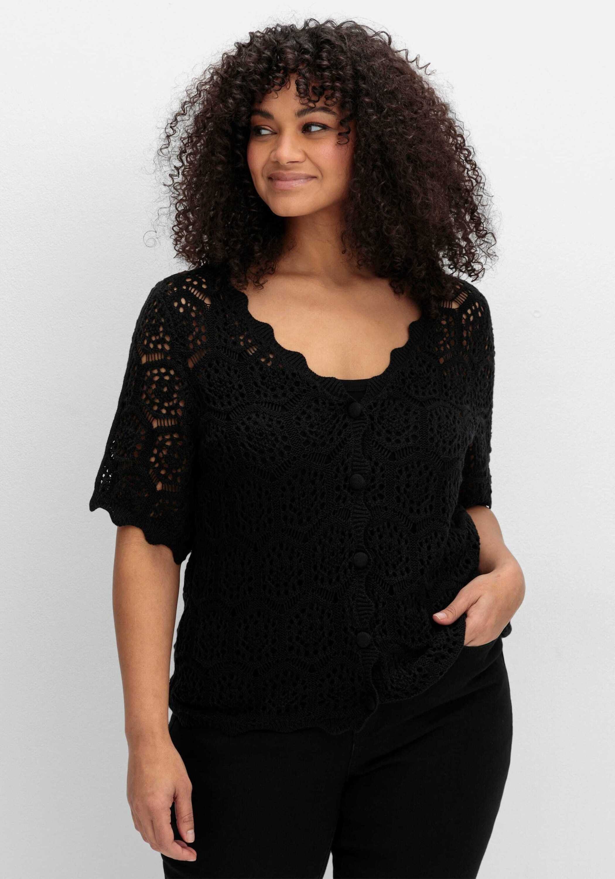 sheego by Joe Browns Strickjacke Strickjacke Kurzarm im Ajourmuster