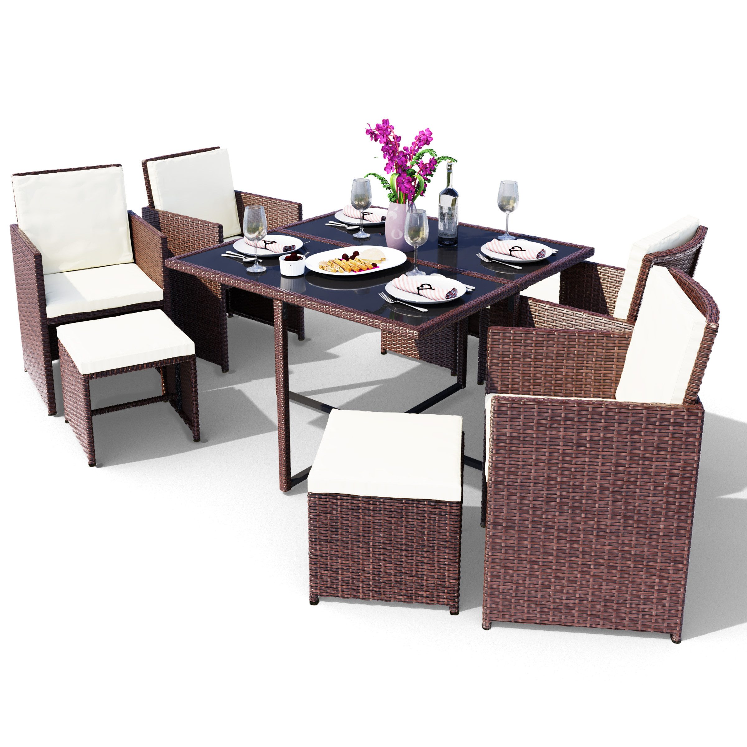 Swing&Harmonie Garten-Essgruppe Poly Rattan Sitzgruppe Esstisch günstig online kaufen