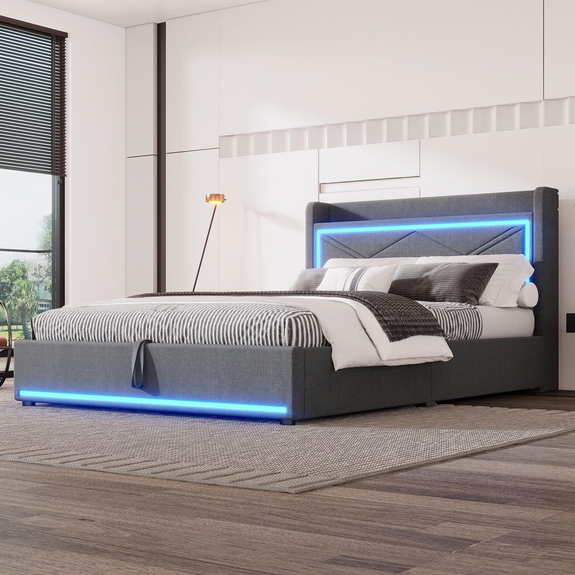 TavilaEcon Boxspringbett mit hydraulischen Hebevorrichtung & günstig online kaufen