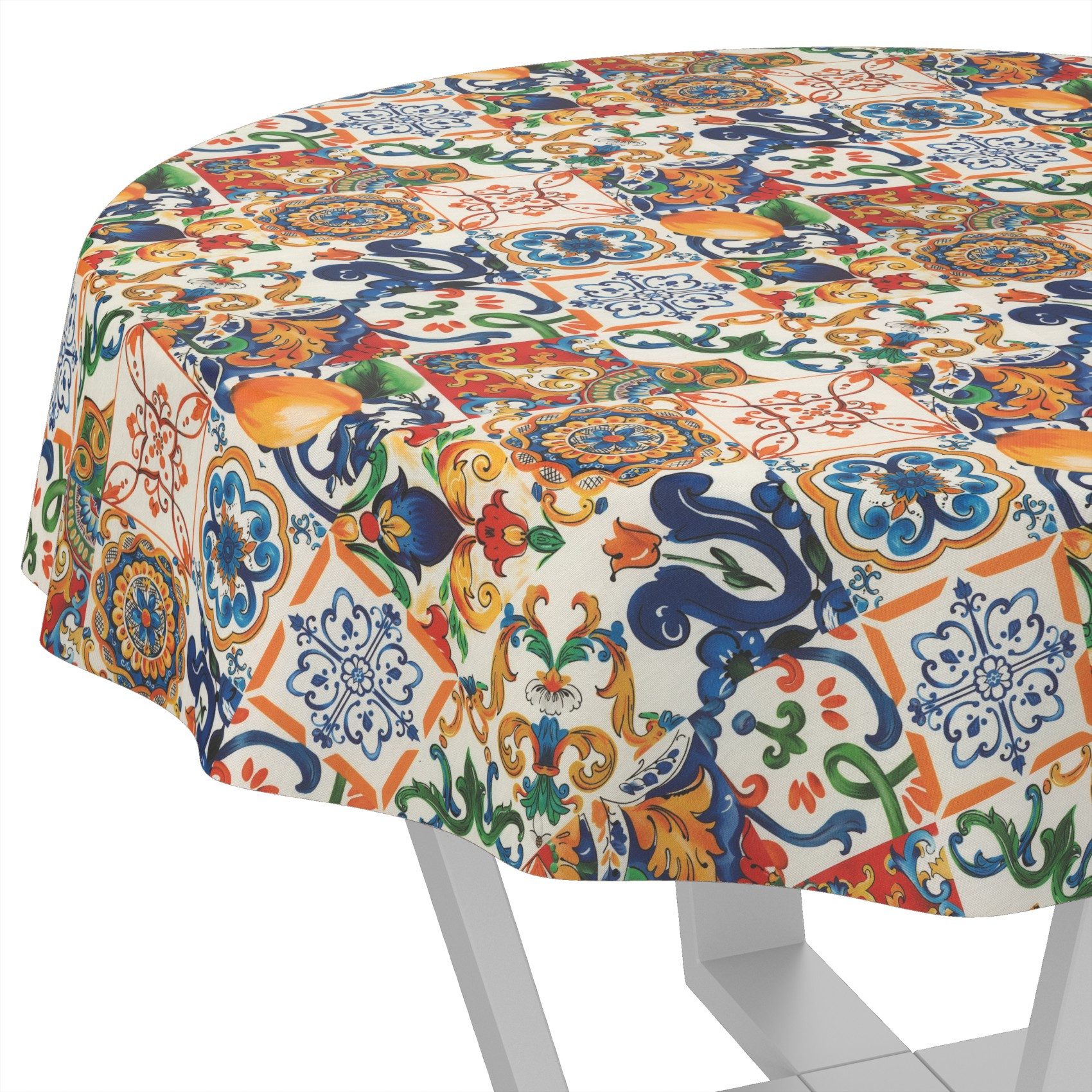 ANRO Tischdecke LANA Kamille-Fortuna Wachstuch 2.0 Hochwertig (Einzelstück 1-tlg), wasserabweisend Kamille-Fortuna Bunt Rund 100cm