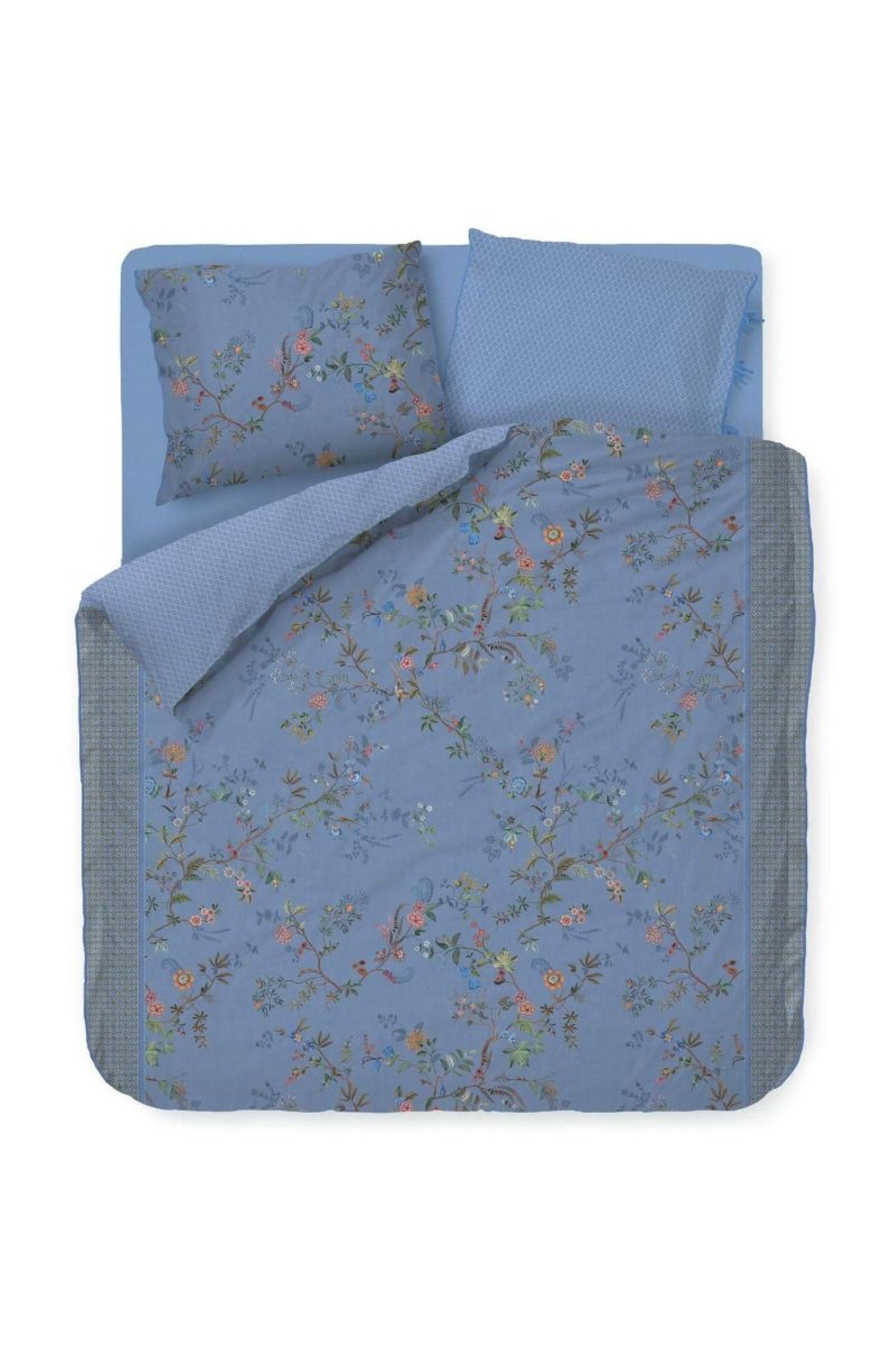 PiP Studio Bettwäsche PIP Studio Perkal Bettwäsche 155x220 Bustani Blue Blütenzweige blau, Perkal, 2 teilig, für den Sommer und Winter, kuschelig weich