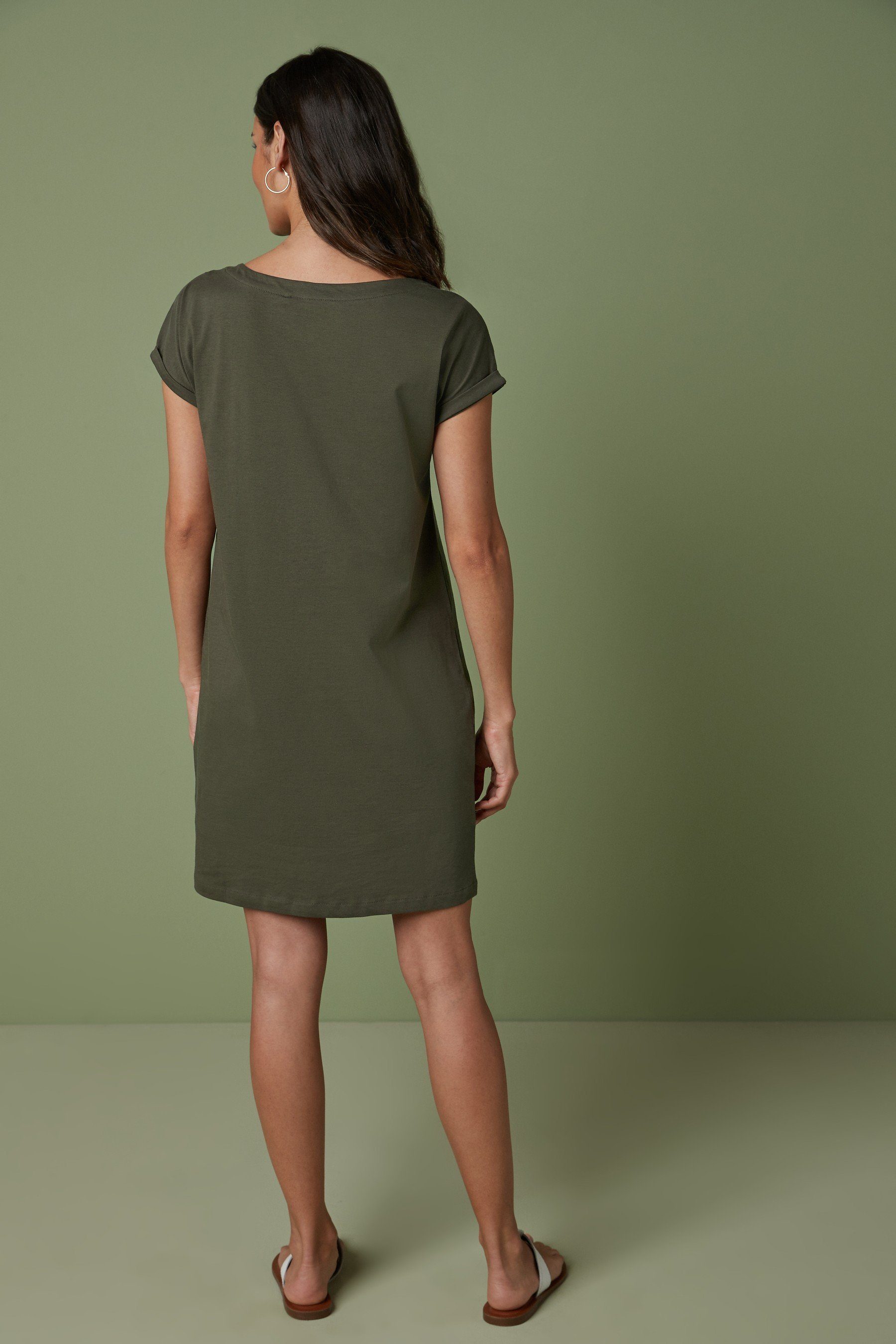 überschnittenen Khaki Next Schultern, Green Tunikakleid (1-tlg) mit Jerseykleid