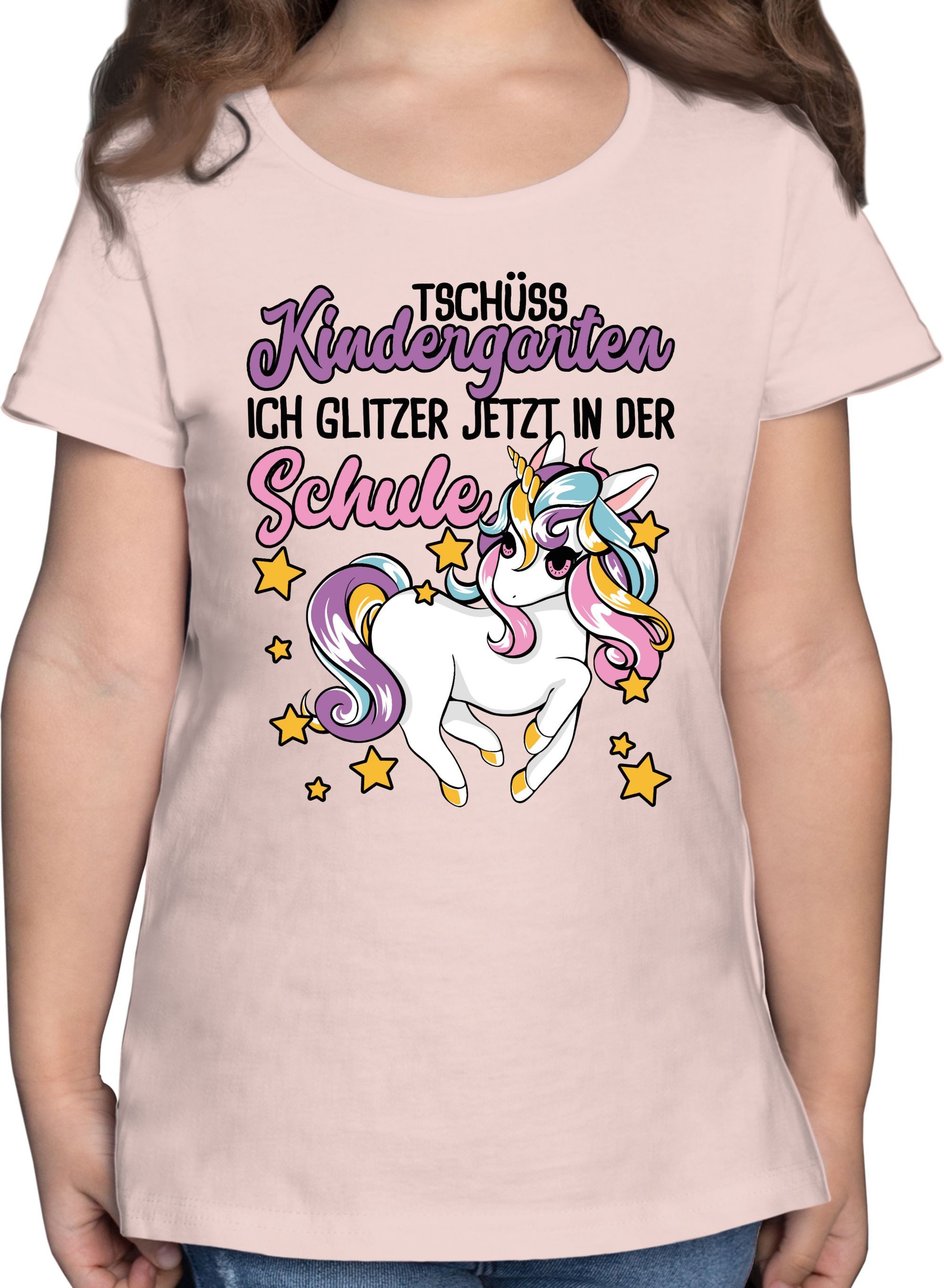 Shirtracer T-Shirt Tschüss Kindergarten Einhorn - Glitzer jetzt in der Schule Einschulung Mädchen – Bild 3 von 5