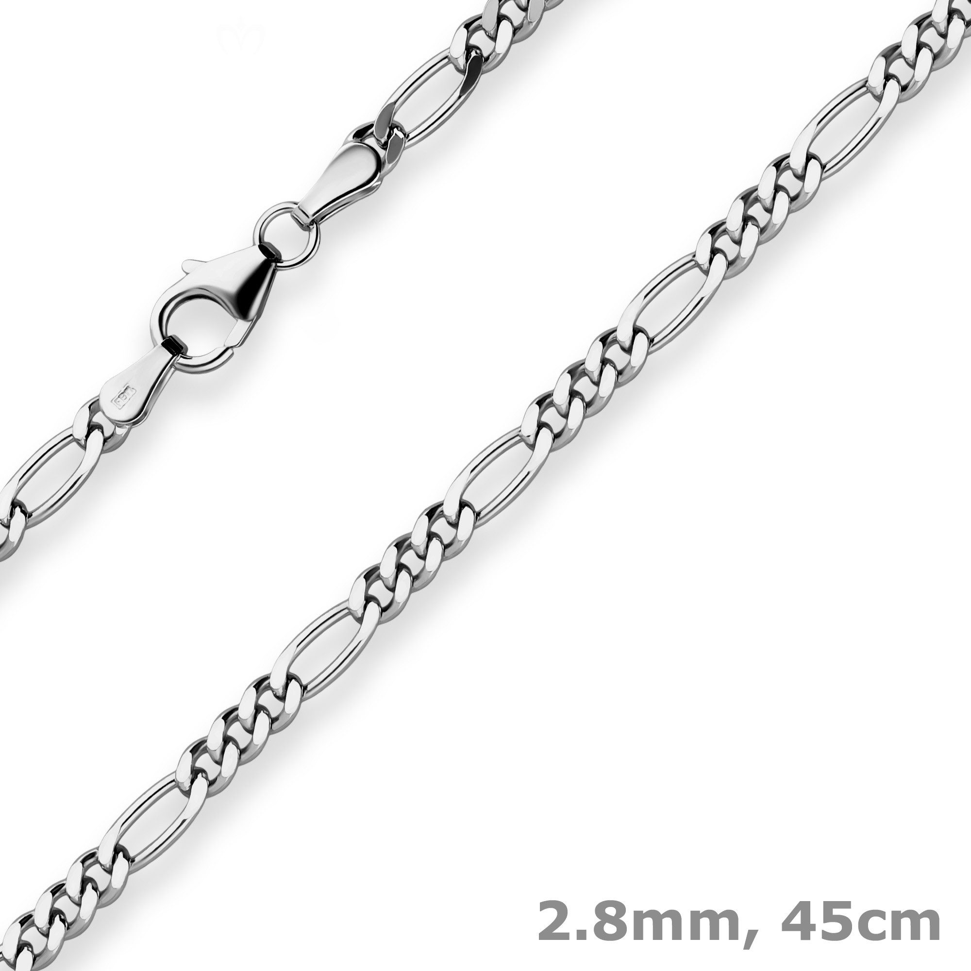 Silberkette 2,8mm Figarokette diamantiert aus 925 Silber rhodiniert 45cm
