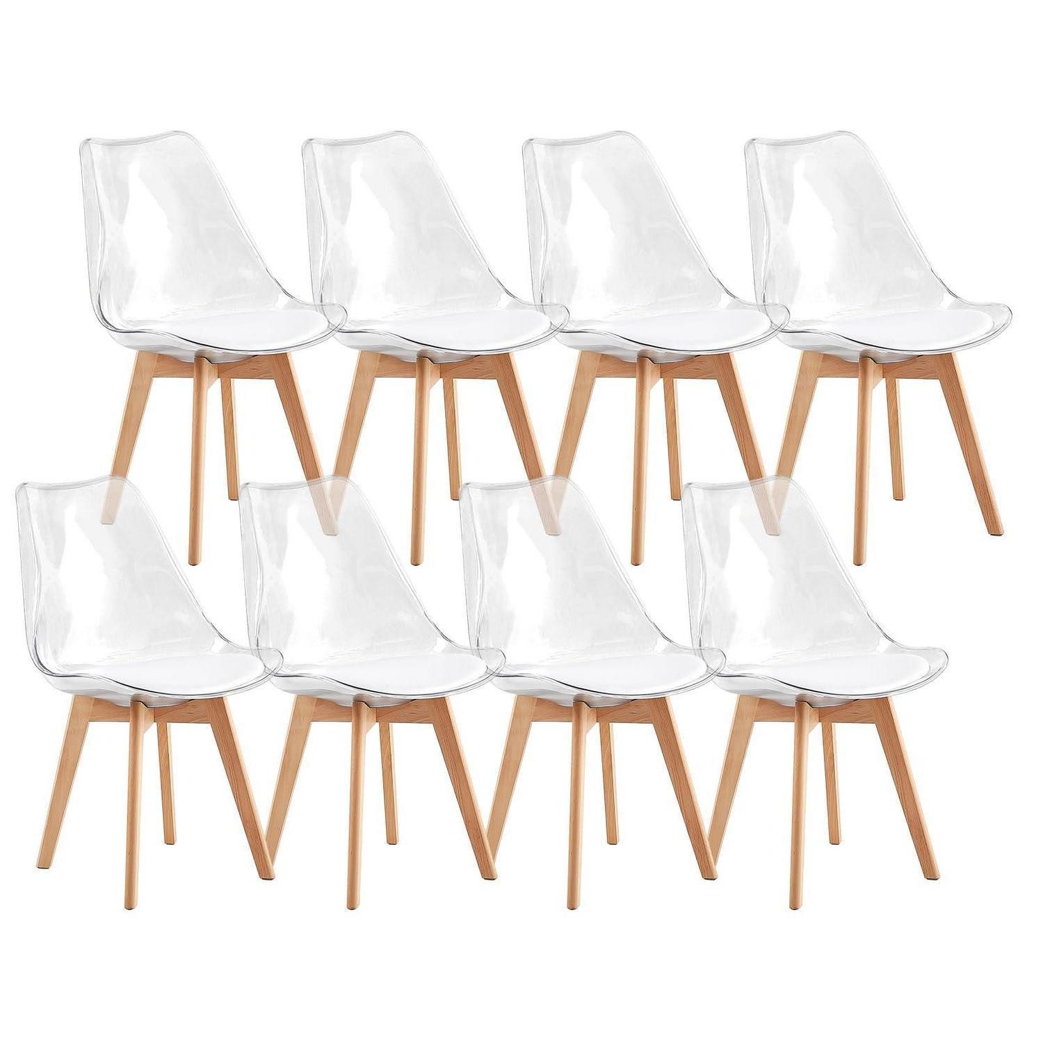 LuxusKollektion Esszimmerstuhl Esszimmerstühle 8er Set 8 Transparenter & Weißem Lederpolster