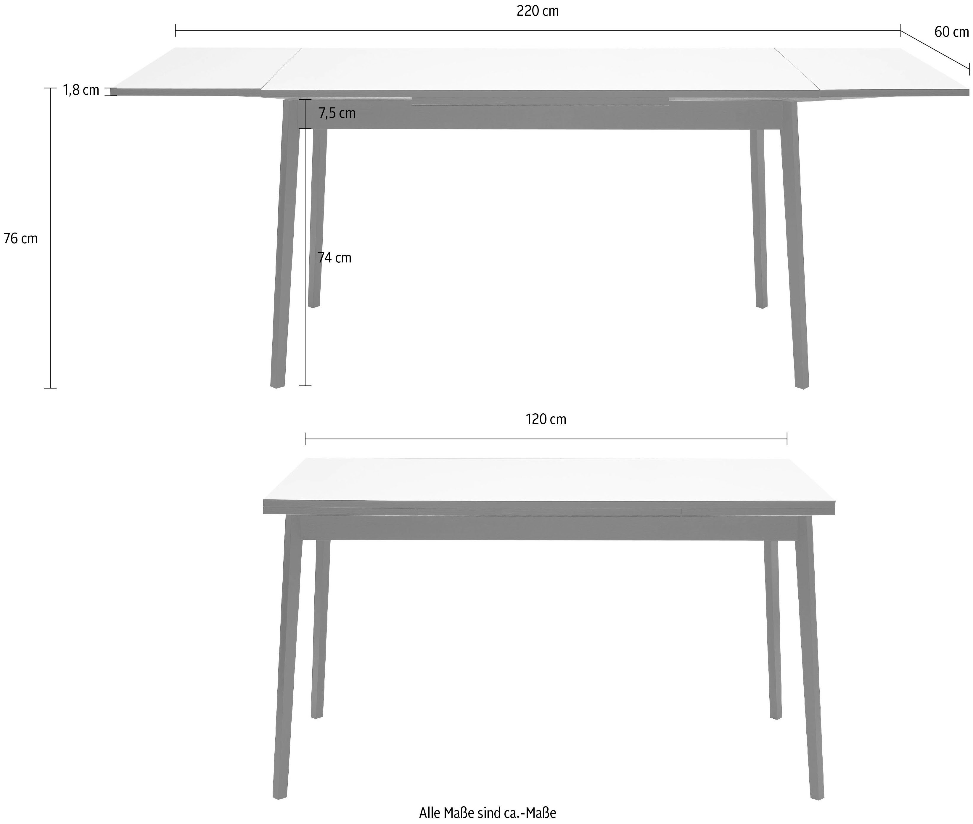 Weiß/Schwarz aus 120(220)x80 Gestell Hammel by Tischplatte Single, Furniture Esstisch in Massivholz und Melamin Basic cm, Hammel
