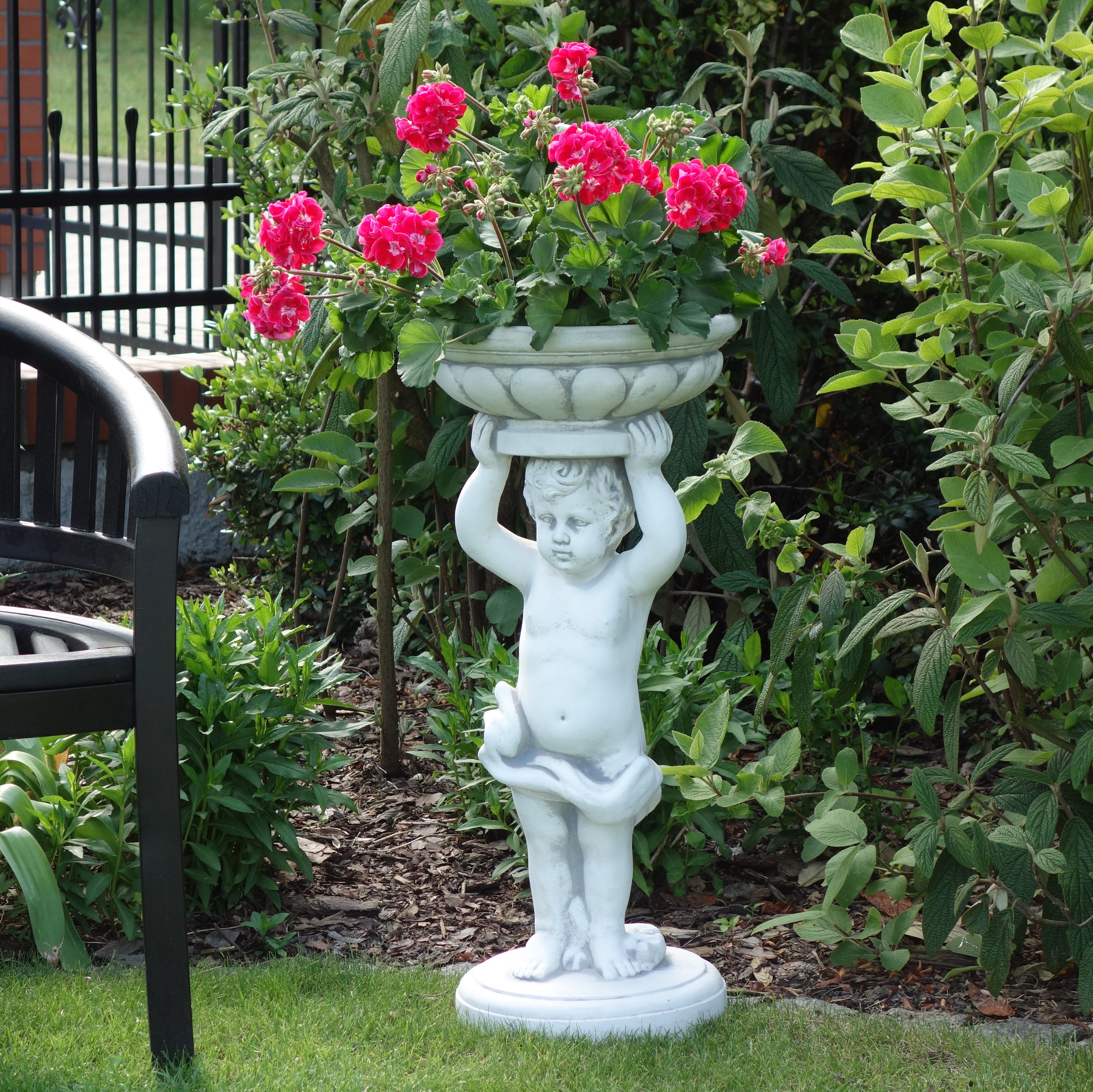 gartendekoparadies.de Pflanzschale Prächtiger Junge mit Blumensäule Pflanzgefäß, H. 77 cm, 4 Liter, 31 kg, Frostsicher