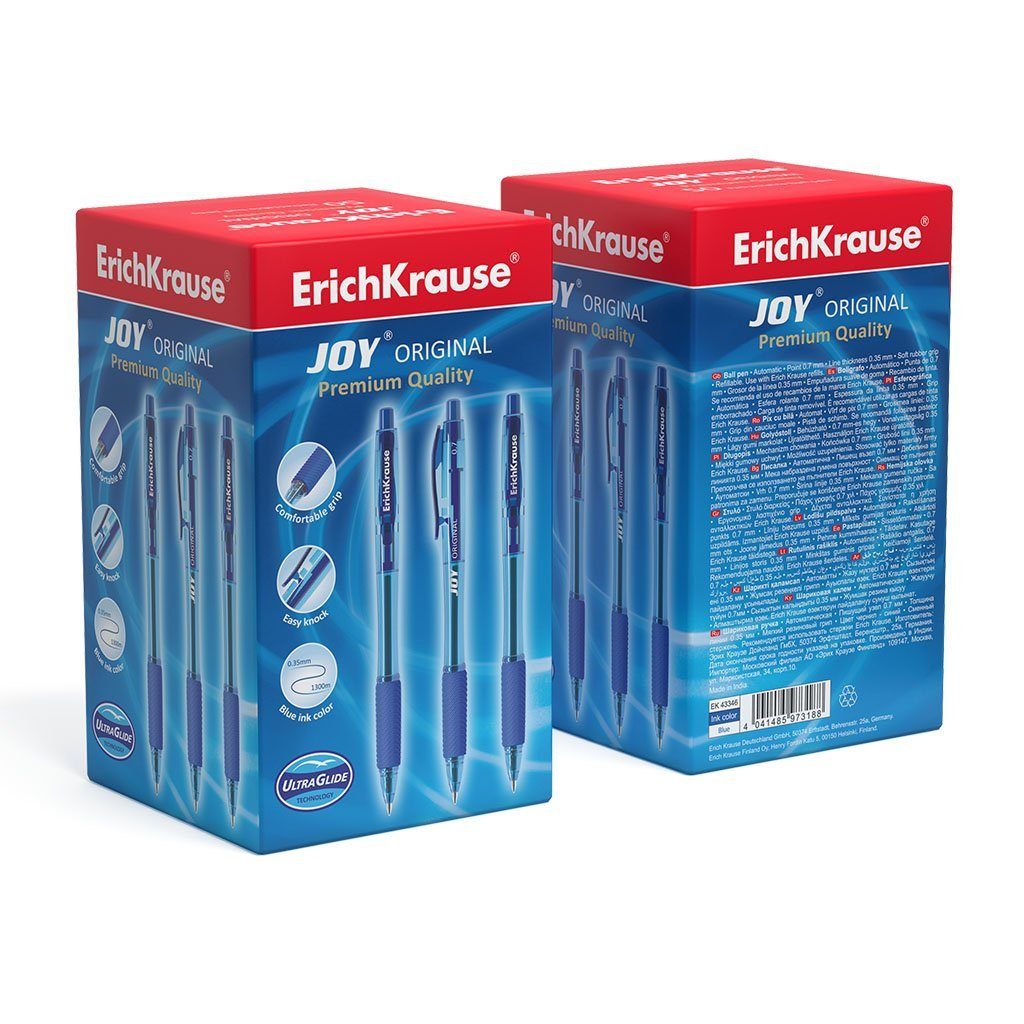 Erich Tinte JOY 0.7 Krause Klar Pack Blau Kugelschreiber Gummi 50er einziehbar Grip Kugelschreiber,