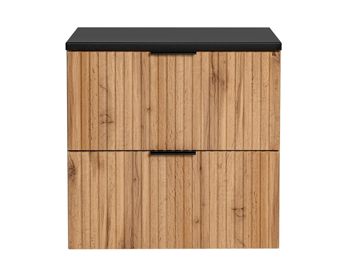 einfachgutemoebel Waschtisch-Set Badezimmer Waschplatz Portree 60cm, Oberplatte black, Wotan-Eiche, (Badmöbel Set, 1-St., Waschtisch Unterschrank)