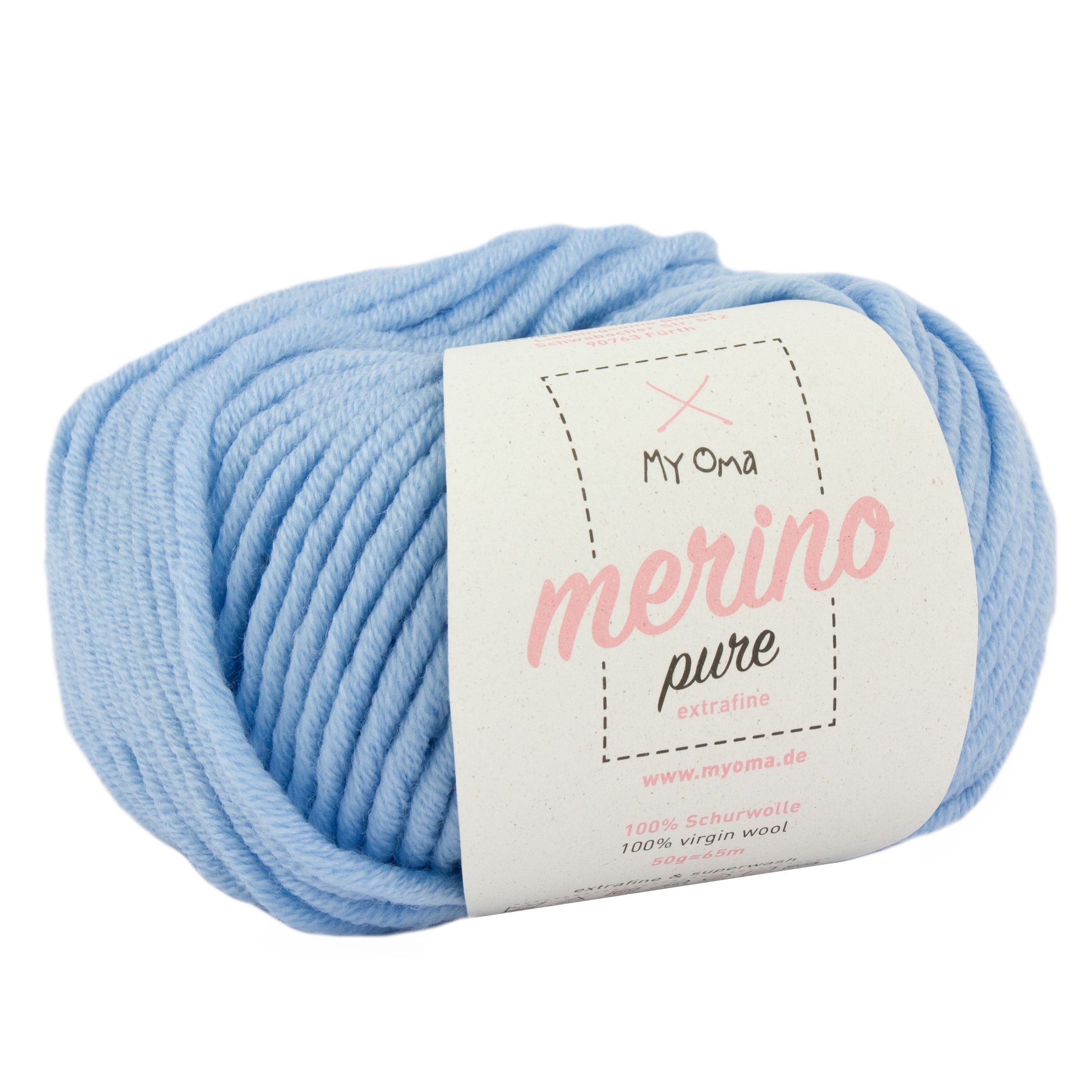MyOma Wolle Merino Pure extrafine - dicke Wolle zum Stricken Häkelwolle, 65 m (50g, 1-St., reine Merinowolle), 100% Schurwolle Merino in 12 Farben, Extra fine