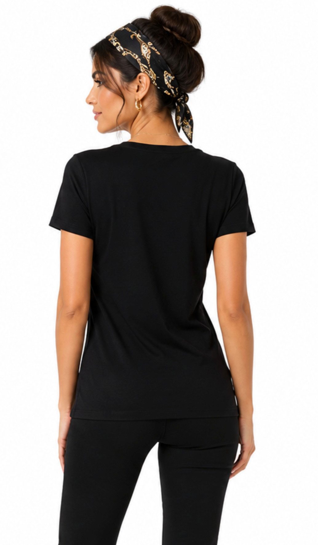 Balmain Paris T-Shirt Damen Pierre Balmain mit ikonischem Logo-Print U-Boot Kragen Taillierter Schnitt, schmaler Passform, Goldfarbener Logo-Print – Bild 4 von 5
