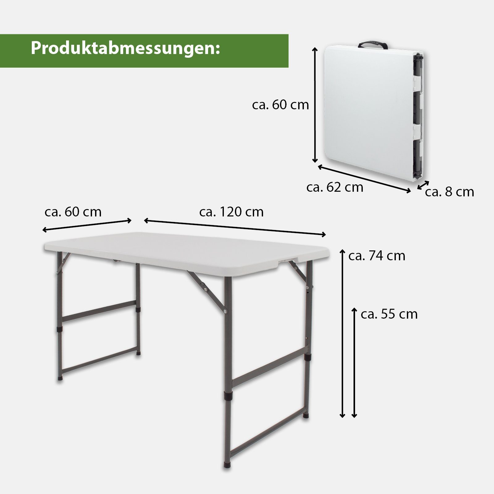 TRUTZHOLM Klapptisch höhenverstellbar 120x60 cm Campingtisch Partytisch Beistelltisch (1er), Tischplatte aus pflegeleichtem Kunststoff – Bild 4 von 5