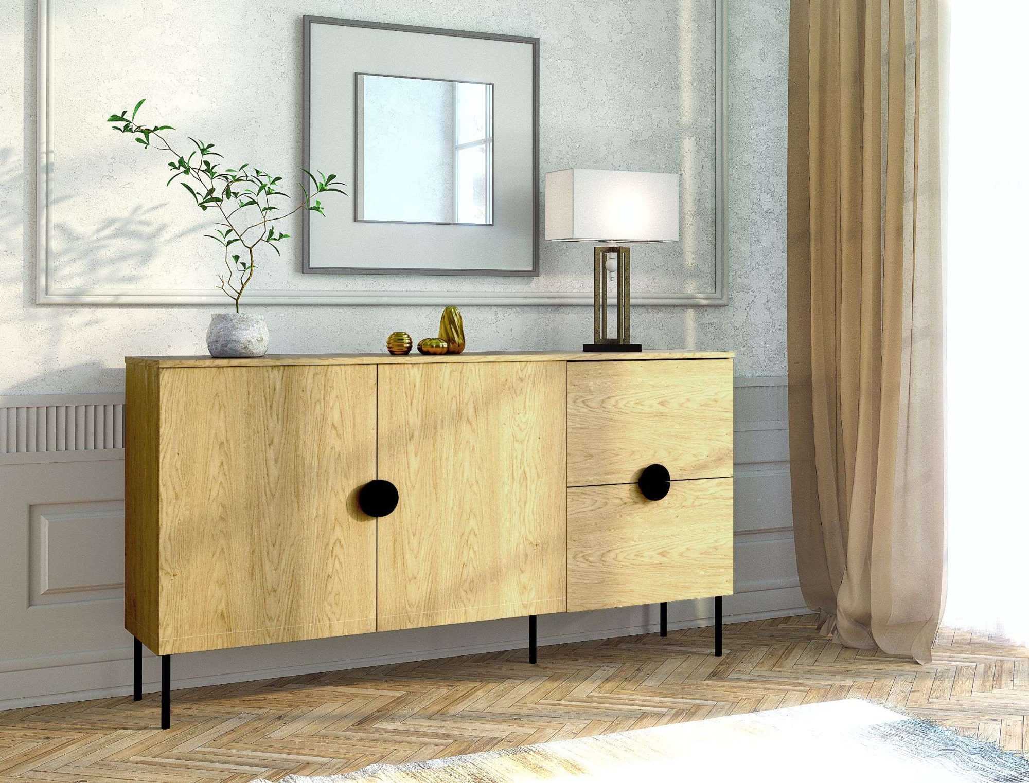 Kommode BELLOT Sideboard mit 2 Schubladen und 2 Türen, B/T/H: 213/40/87,6 cm