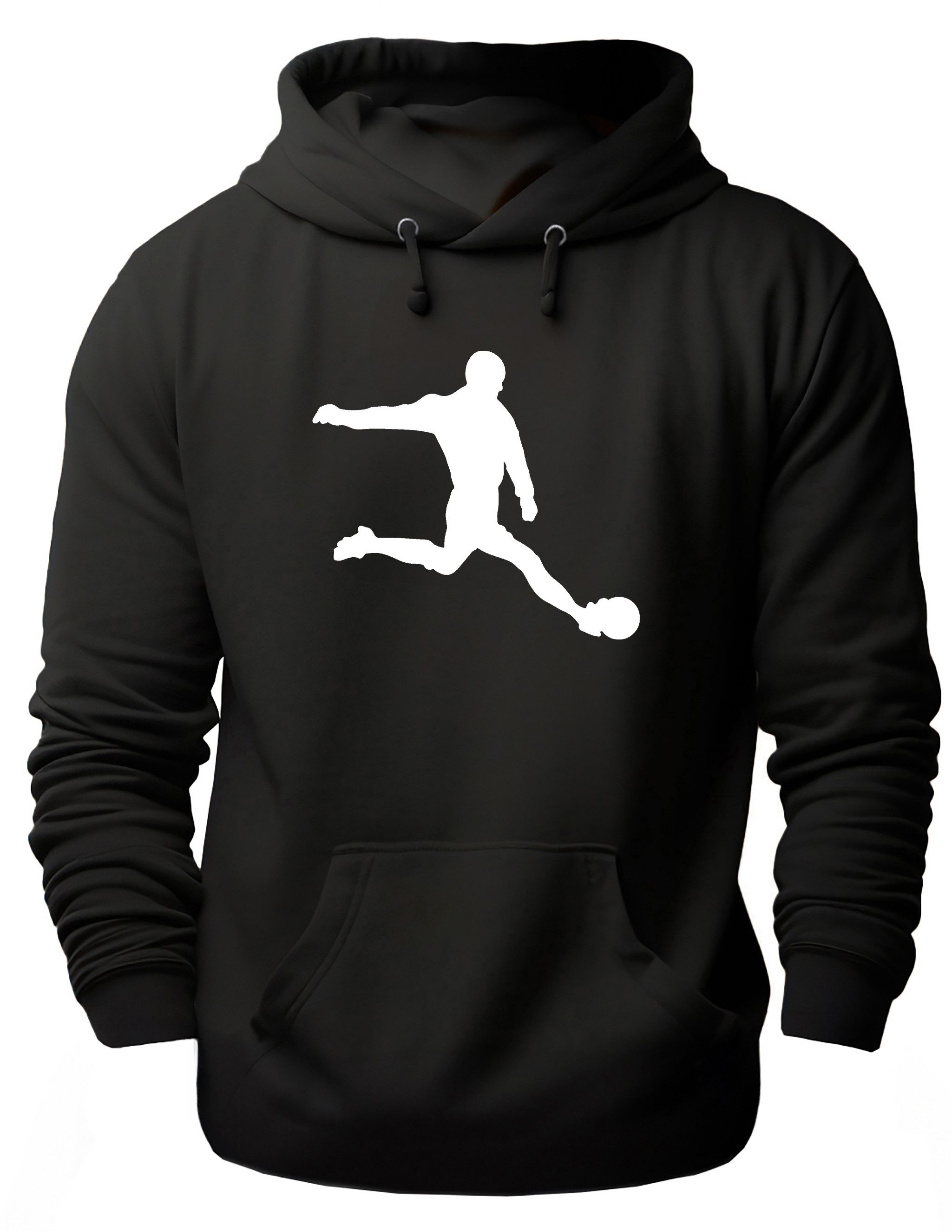MyDesign24 Hoodie Fussball Kapuzen Pulli - Fußballer Silhouette Herren und Damen Kapuzensweater mit Fussball Print i463