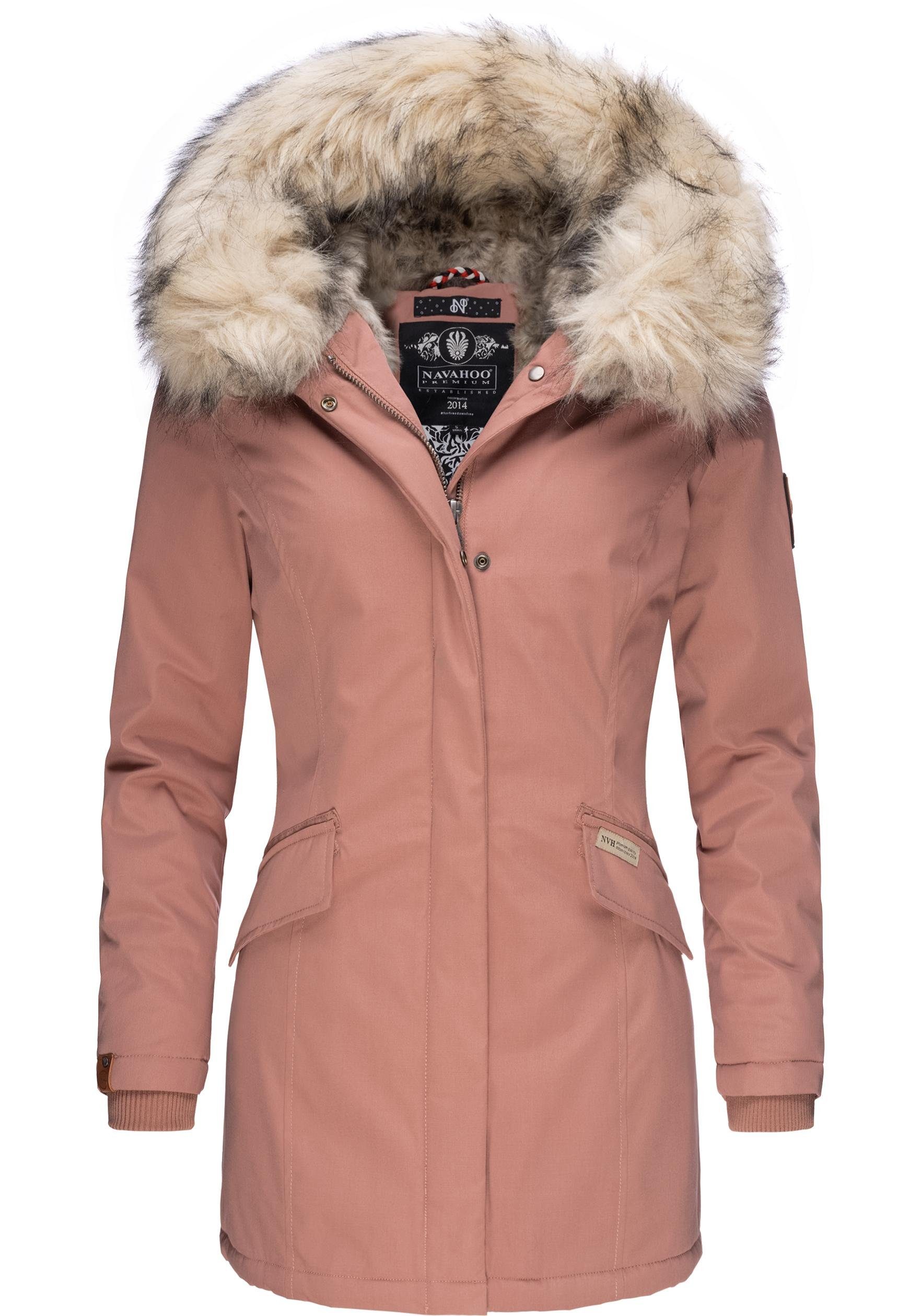 Navahoo Wintermantel Cristal stylischer Damen Winterparka mit Kunstfell- Kapuze