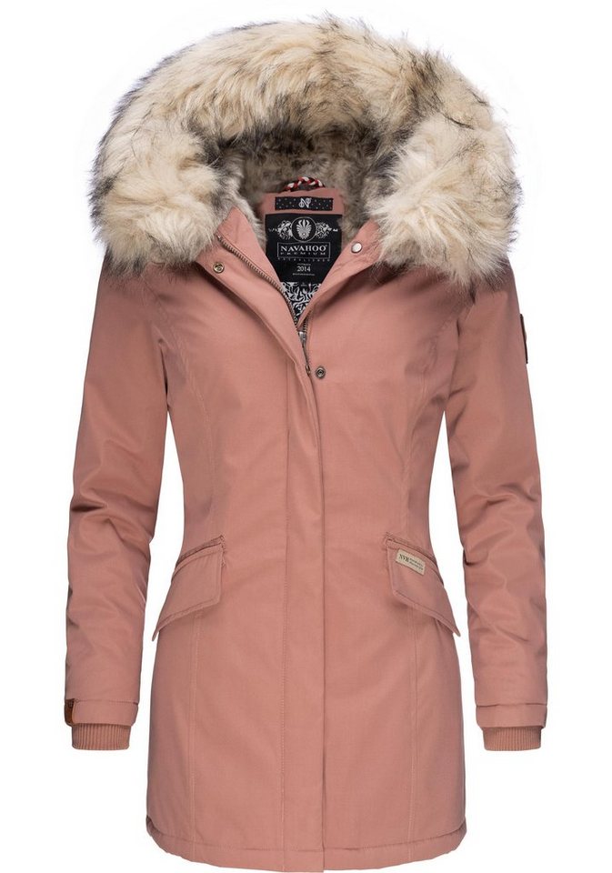 Navahoo Wintermantel Cristal stylischer Damen Winterparka mit Kunstfell- Kapuze, Jacke aus festem Material, Innenfutter komplett m. Kunstfell