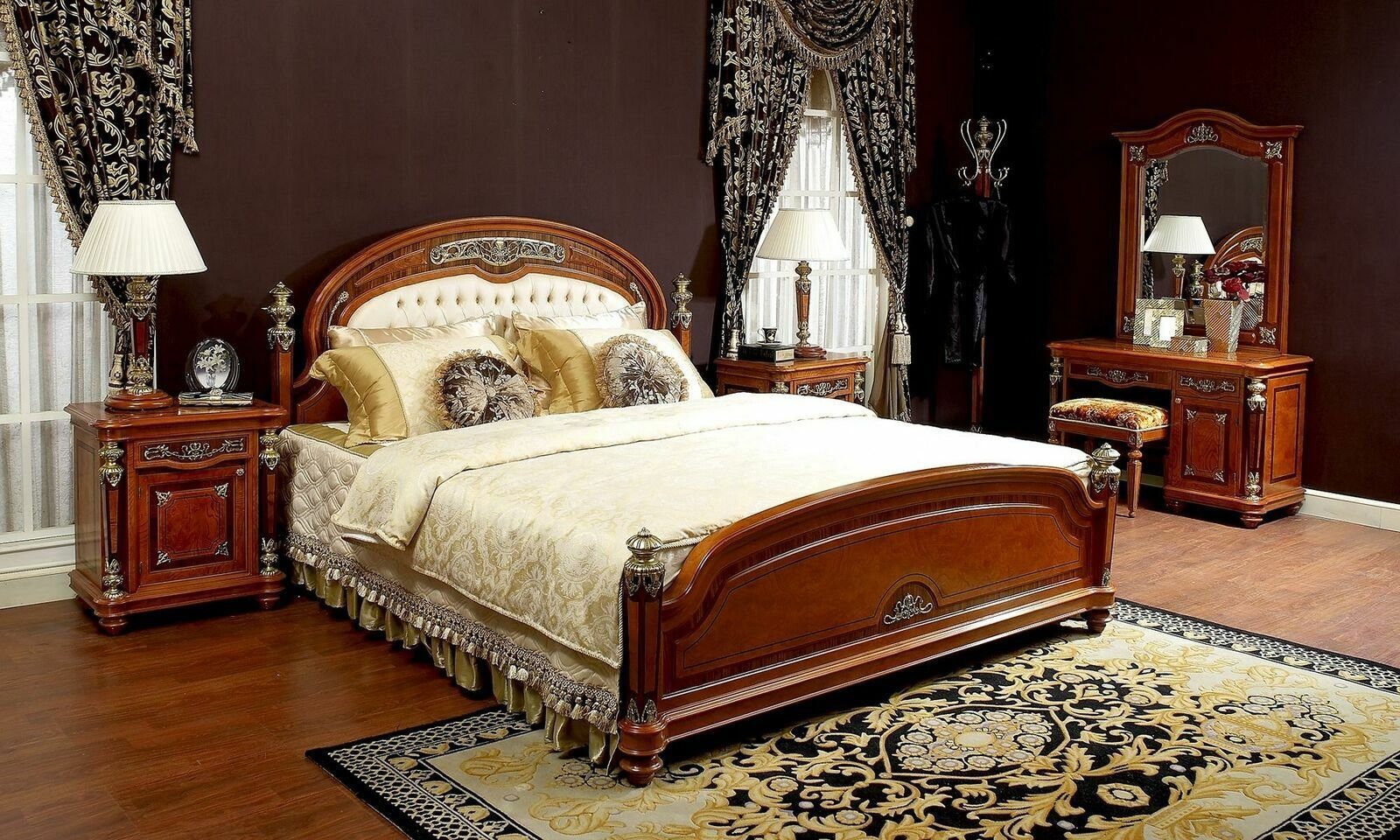 Komplettes Stil Antik Bett Schminktisch Luxus Bett, Designer Schlafzimmer JVmoebel