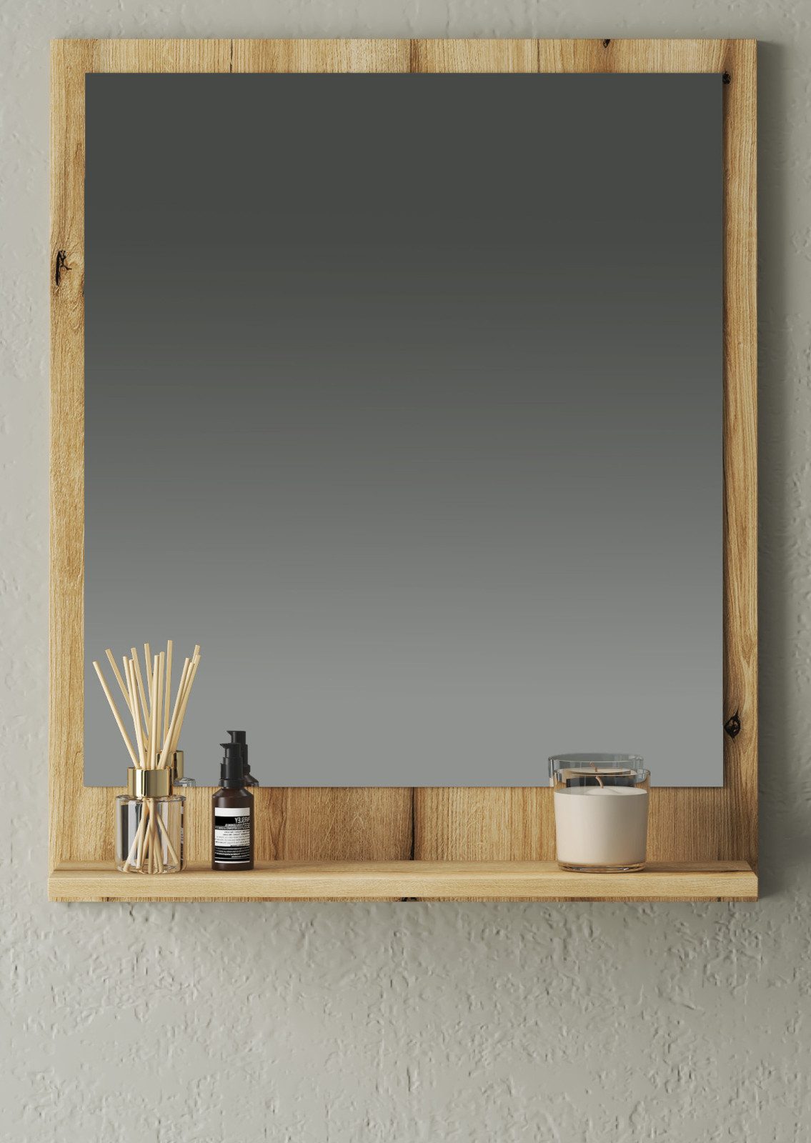 Furn.Design Wandspiegel Torsby (Badspiegel in Evoke Eiche Dekor, 65 x 75 cm), mit Ablage