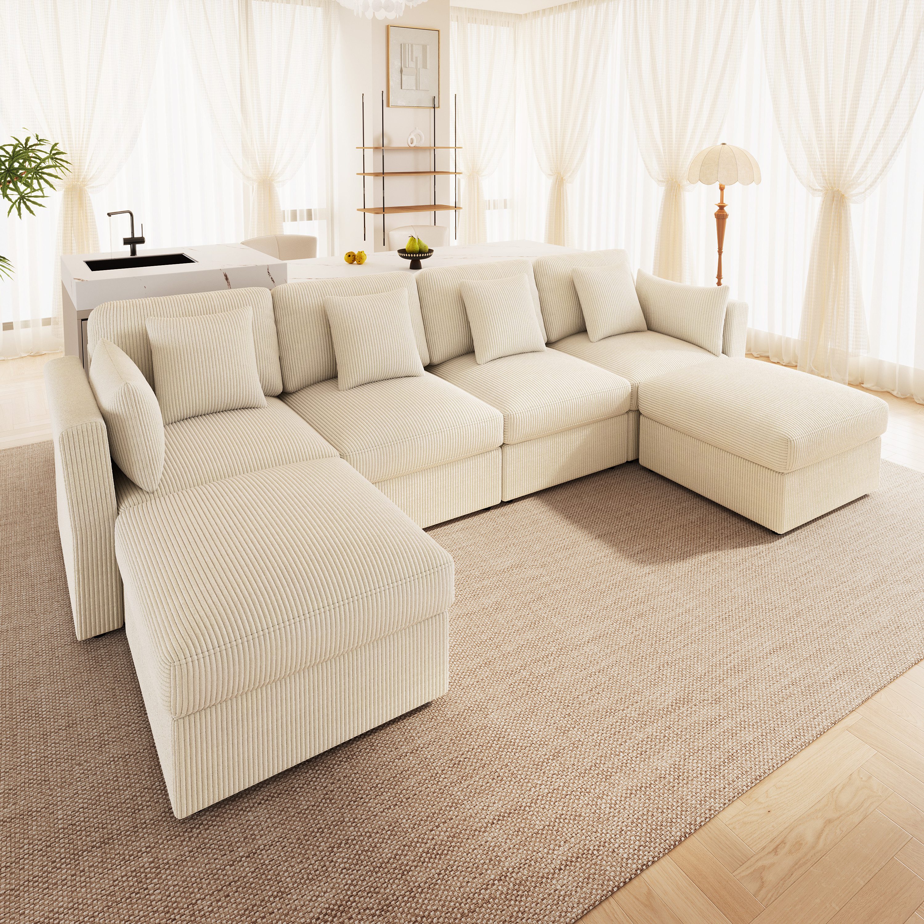 Merax Ecksofa U-förmiges 6-Sitzer Sofa aus Cordstoff, 1 Teile, Modulares So günstig online kaufen