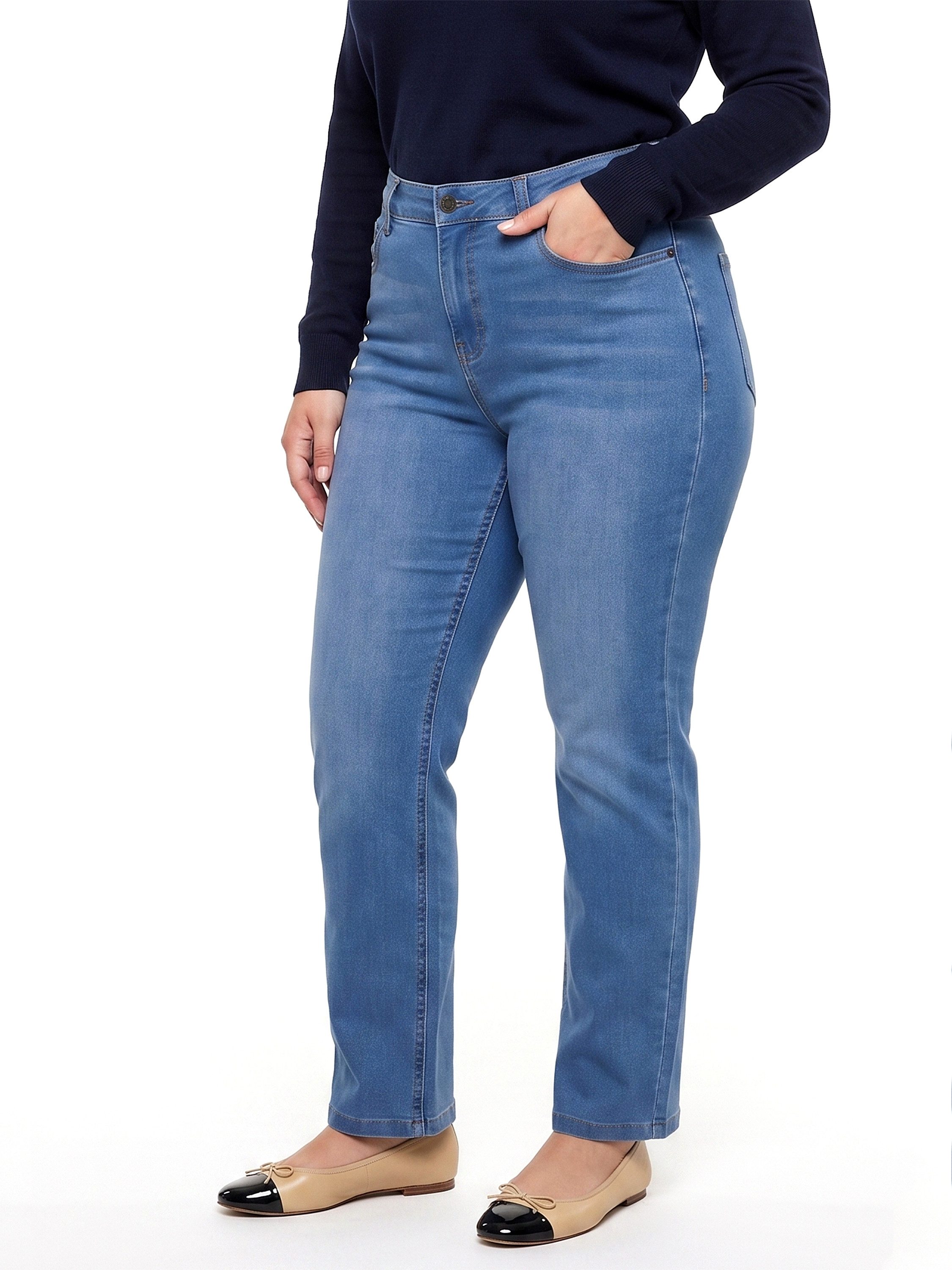 ESRA Straight-Jeans Stretch Jeans Damen High Waist Hose Straight Damen Jeans Sommer Hose Straight Jeans Damen Stretch Hose Damen leichte Jeans Regular Damen