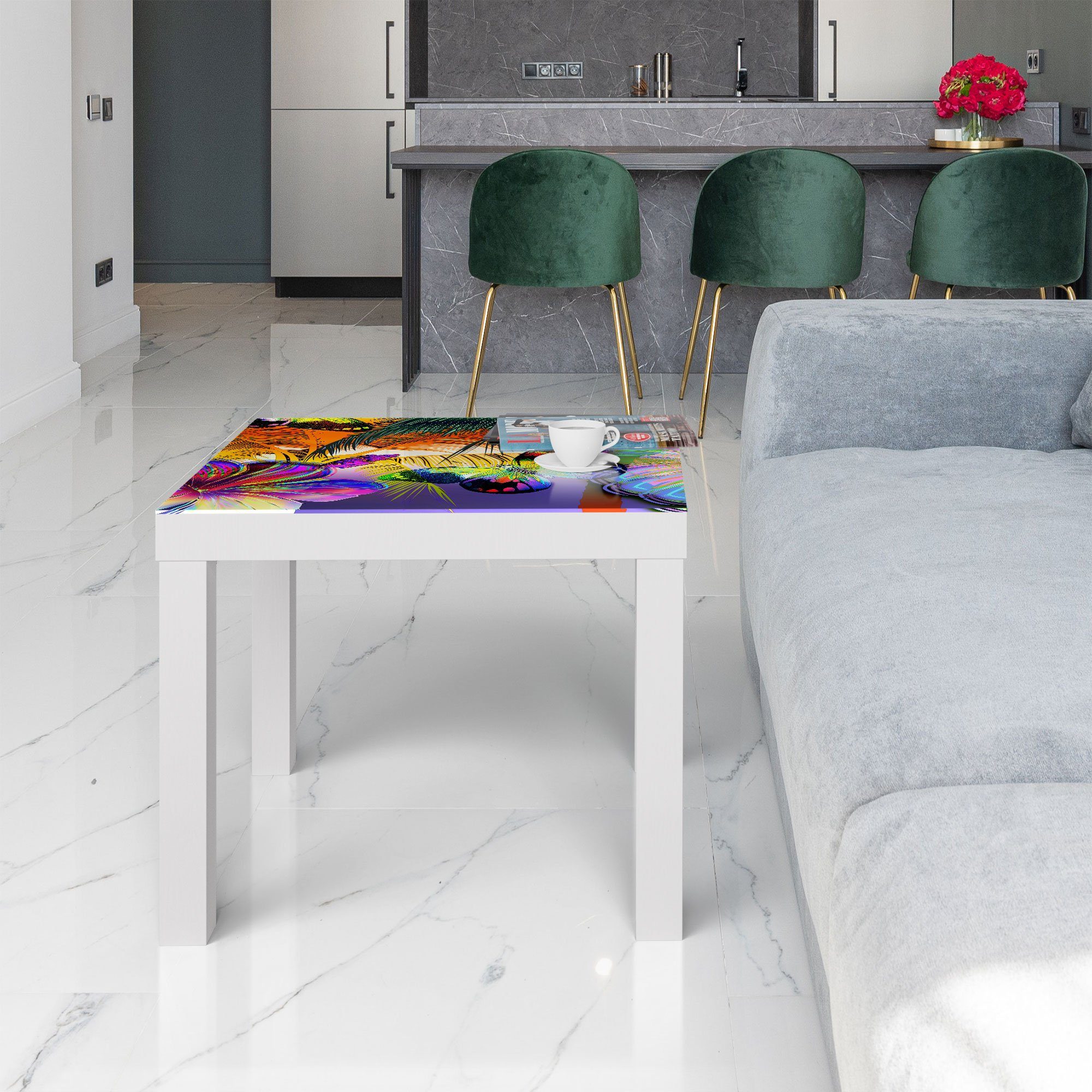 Beistelltisch 'Tropisches Weiß Glastisch modern Couchtisch Farbenspiel', DEQORI Glas