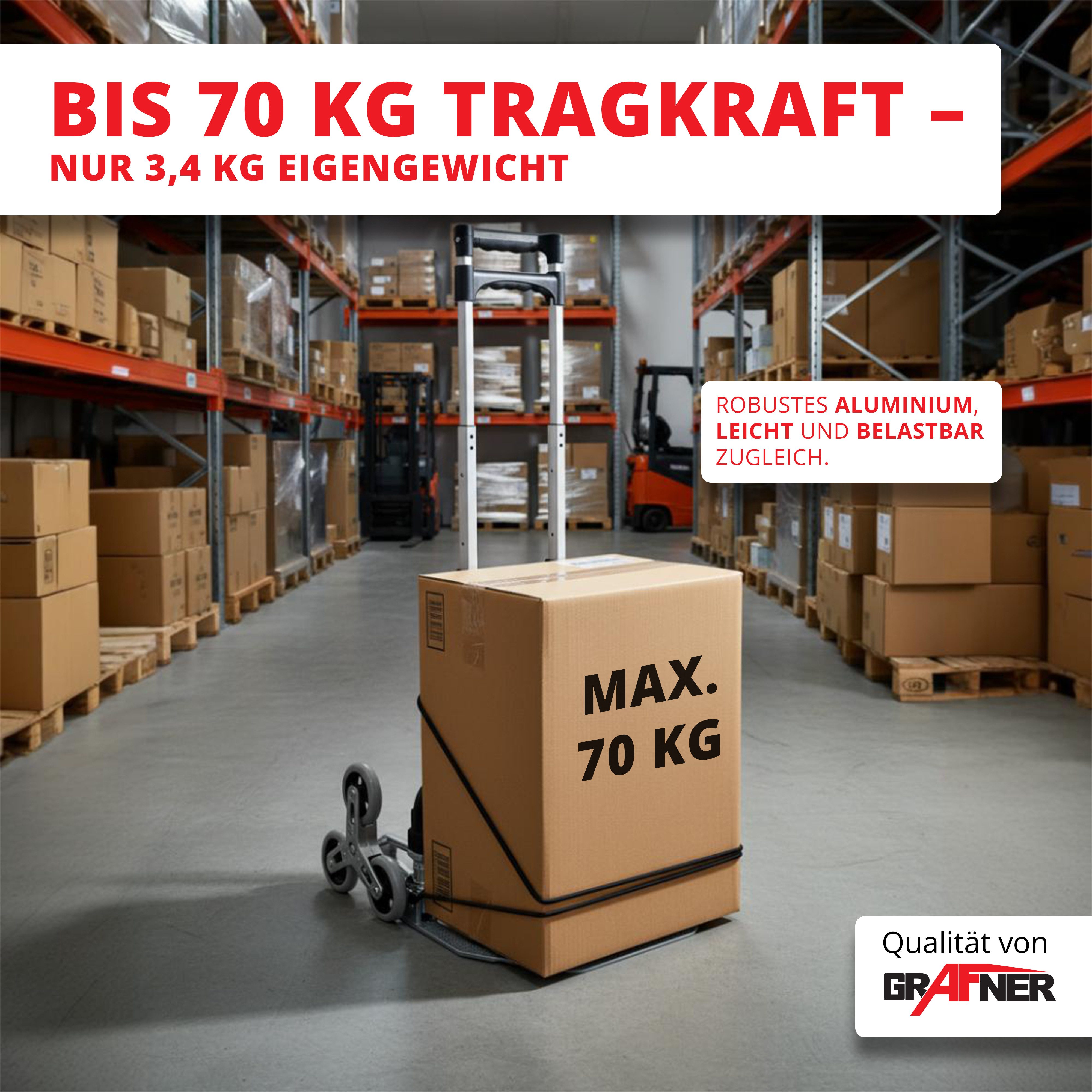 Grafner Treppensackkarre Treppensteiger Sackkarre Alu ausziehbar klappbar 70kg Treppensackkarre, 70kg Tragkraft, klappbar, ausziehbar