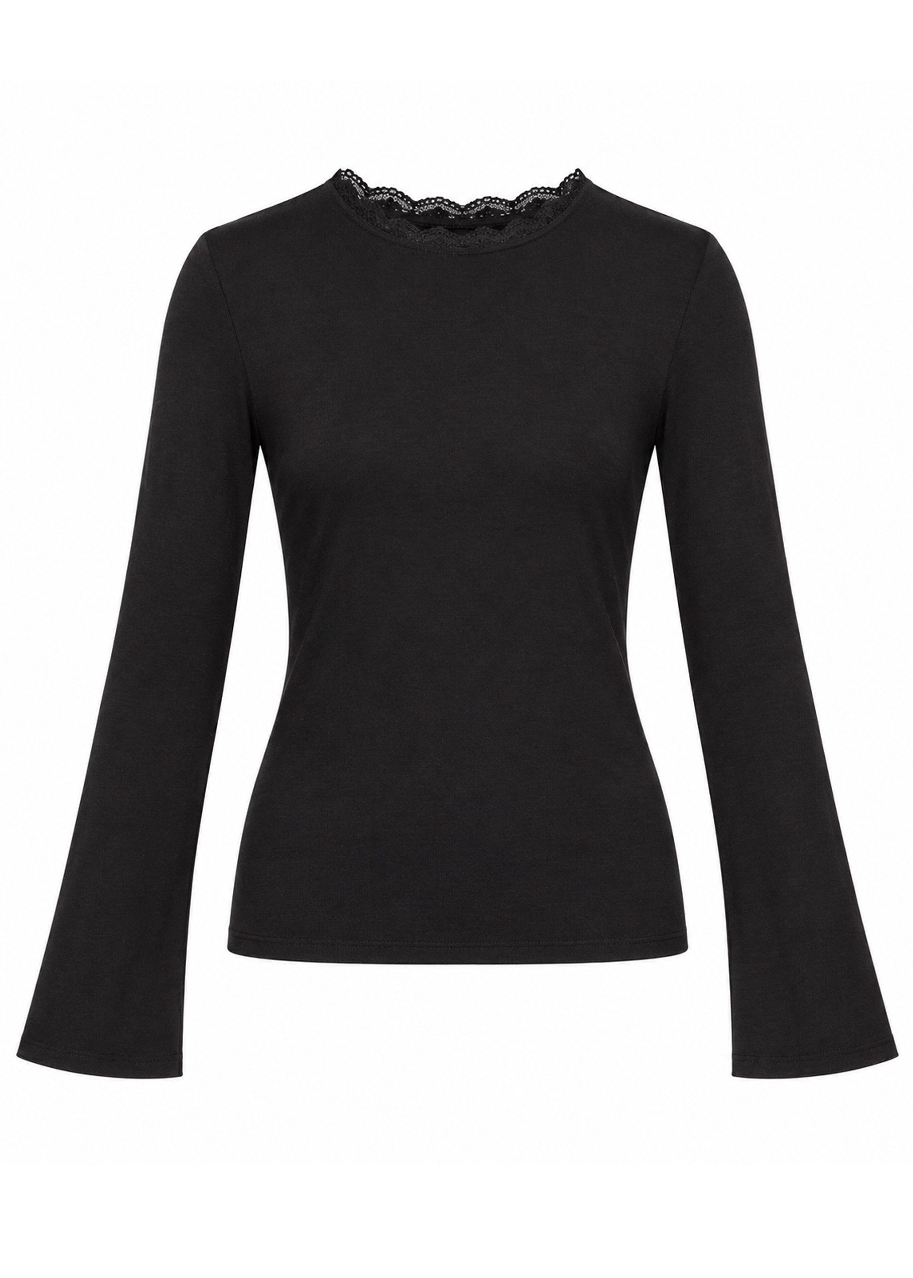 SASSYCLASSY Langarmshirt Modernes Shirt mit langen Armen für Damen Oberteil mit Spitzeneinsatz in Offwhite – Bild 4 von 5