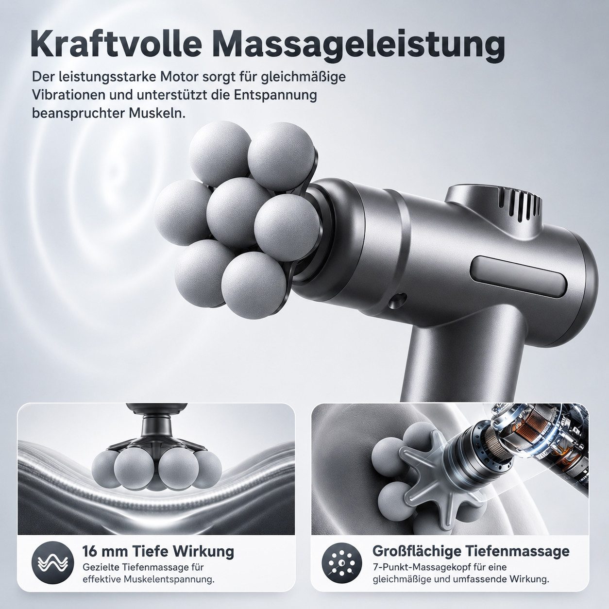 Futicare Massagegerät Massagepistole Massage-Gun mit 7-Punkt-Kopf, 99 Intensitätsstufen und 7 Aufsätzen 7-tlg., kompakt und tragbar, für Nacken, Schultern, Rücken und Körper, mit schwarzem Koffer