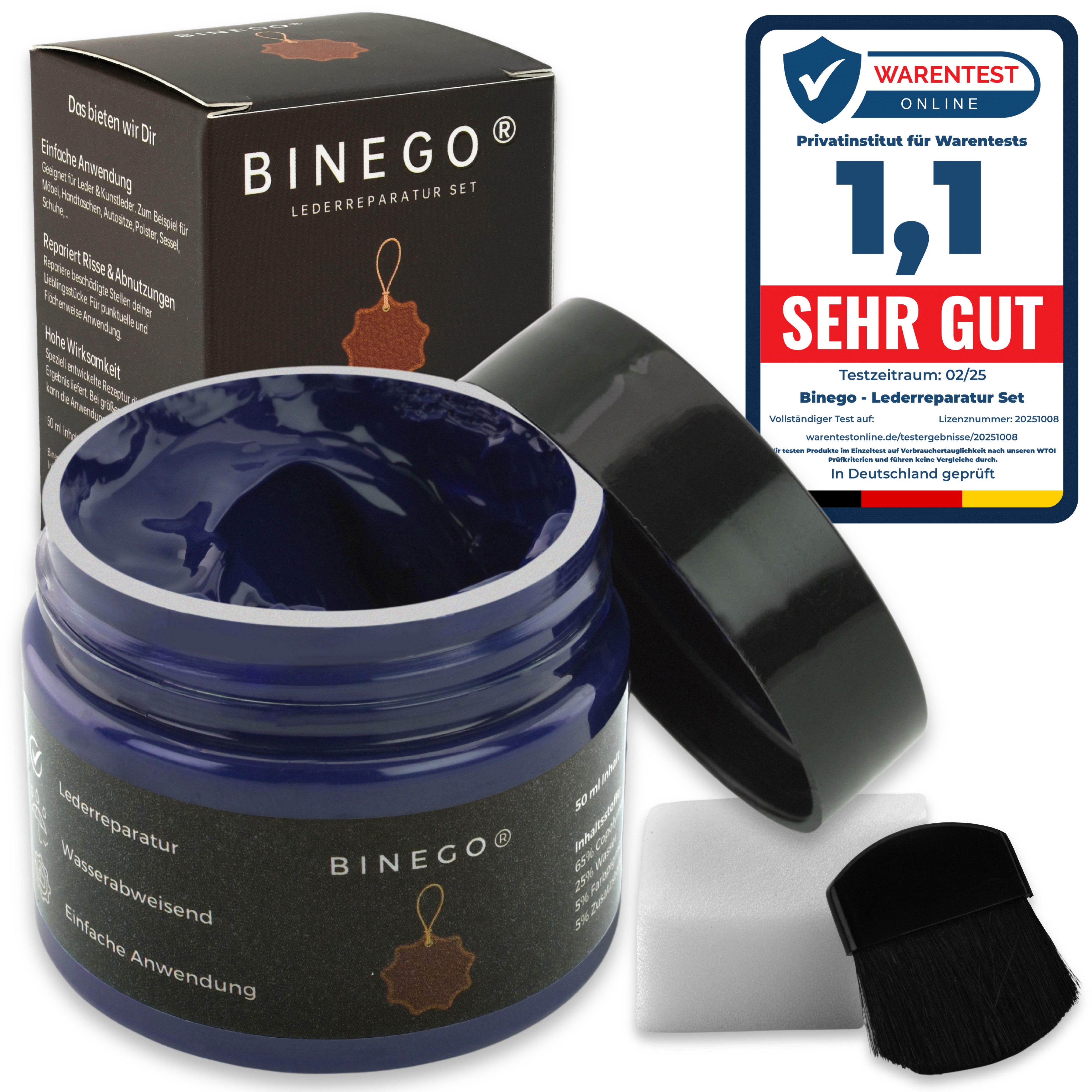 Binego Lederreparaturset Leder Kunstleder Lederreparatur Flüssigleder Lederpflegeset (Reparatur Set, 4 St., Lederfarbe), schnell trocknend