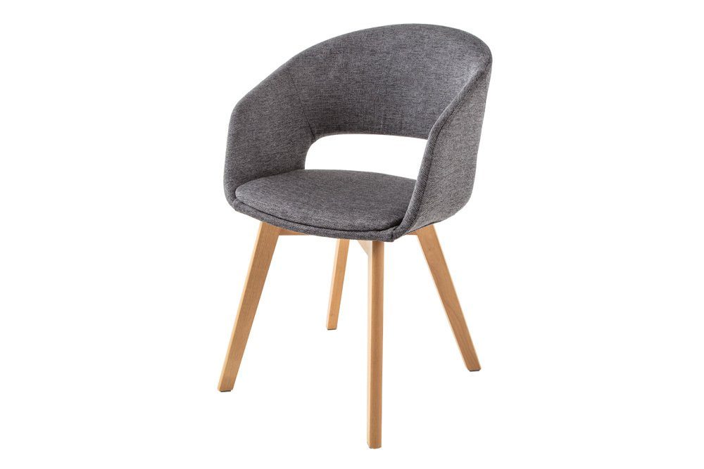riess-ambiente Polsterstuhl NORDIC STAR grau – Strukturstoff, Massivholz-Beine, mit Armlehne (Einzelartikel, 1 St), Scandi-Design mit Sitzkomfort – ideal für Dein gemütliches Esszimmer