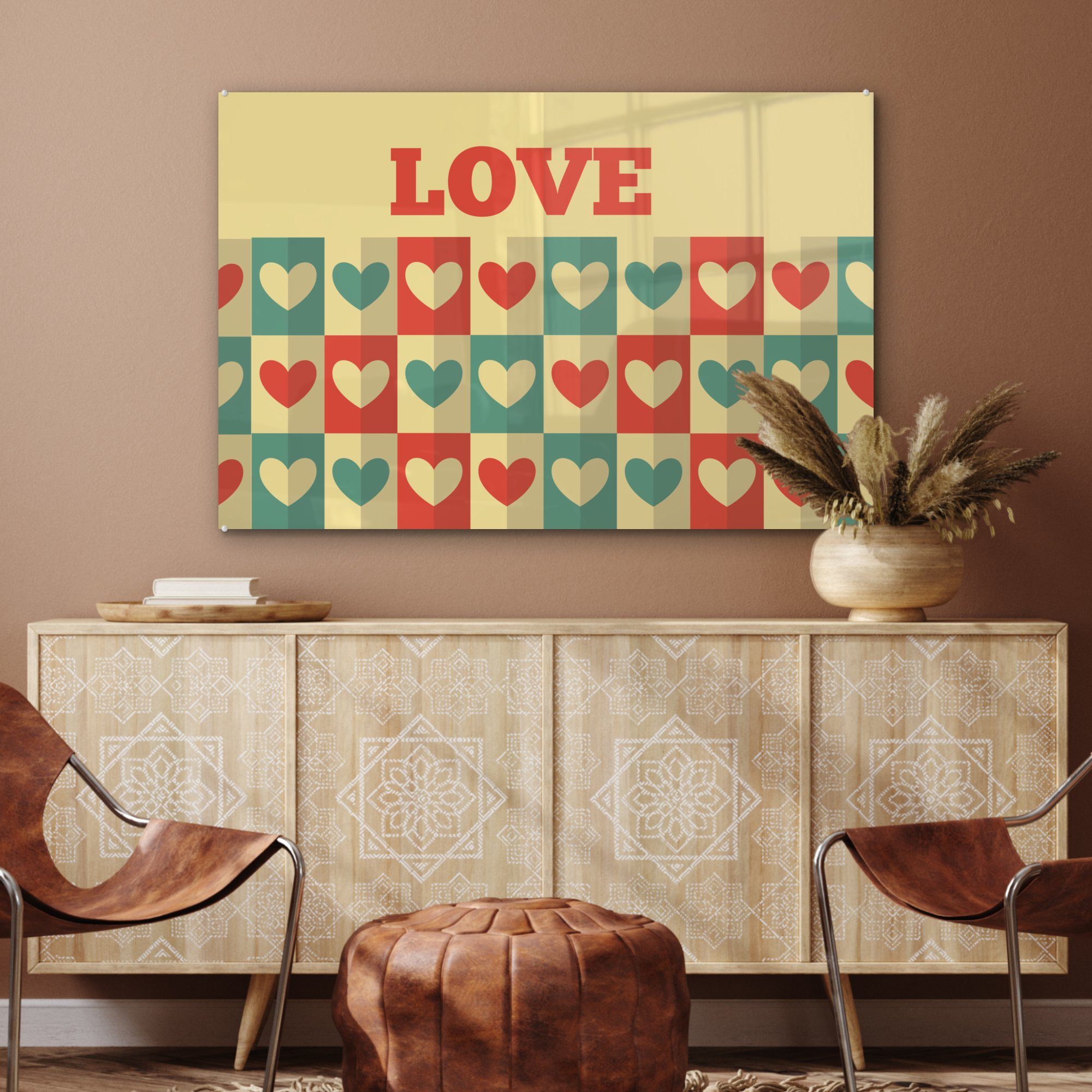 MuchoWow Acrylglasbild Illustration zum Liebe Wohnzimmer Acrylglasbilder mit Valentinstag Schlafzimmer & Herzen, (1 St), und