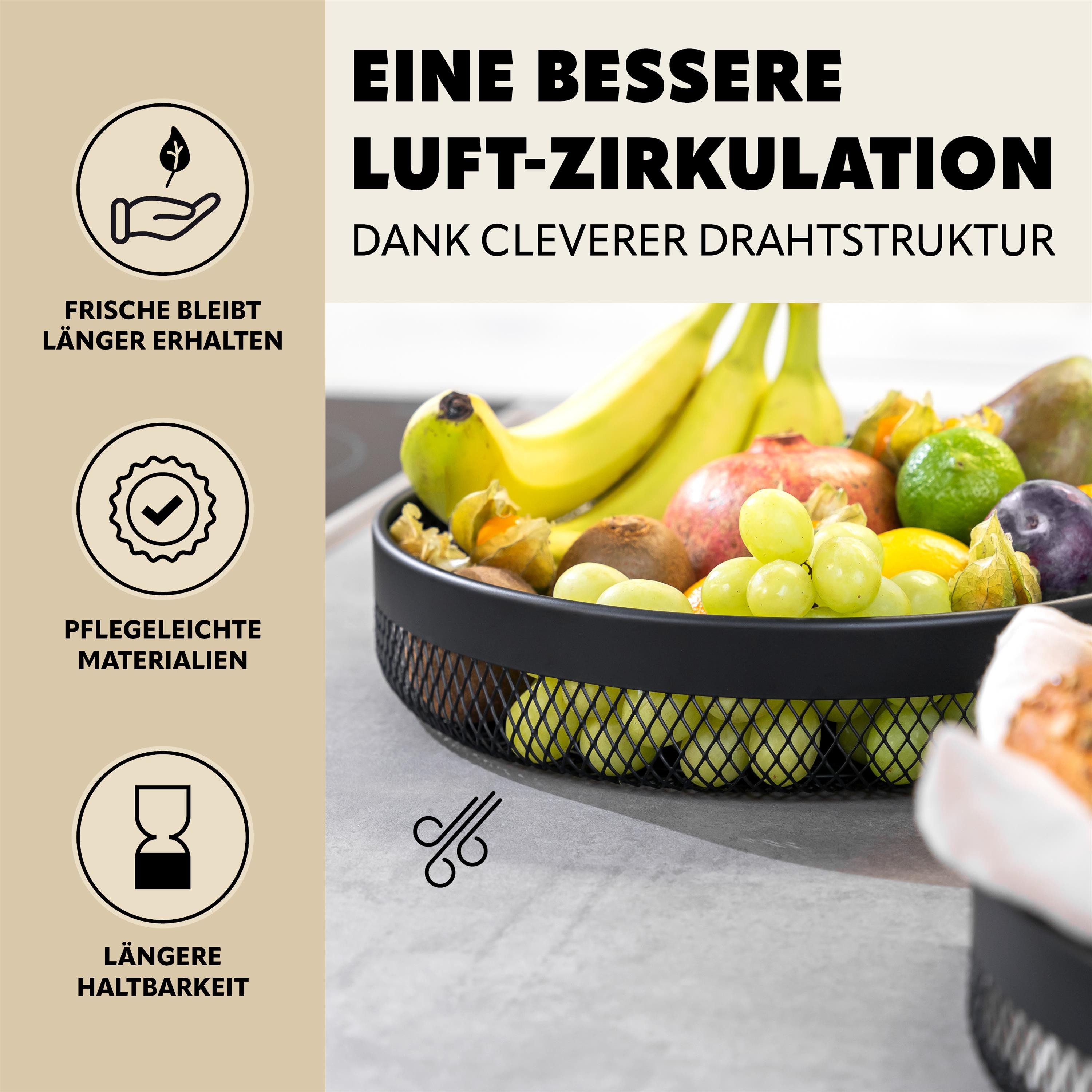 eluno Obstschale Brotkorb 2er Set, rund, aus schwarzem Metall