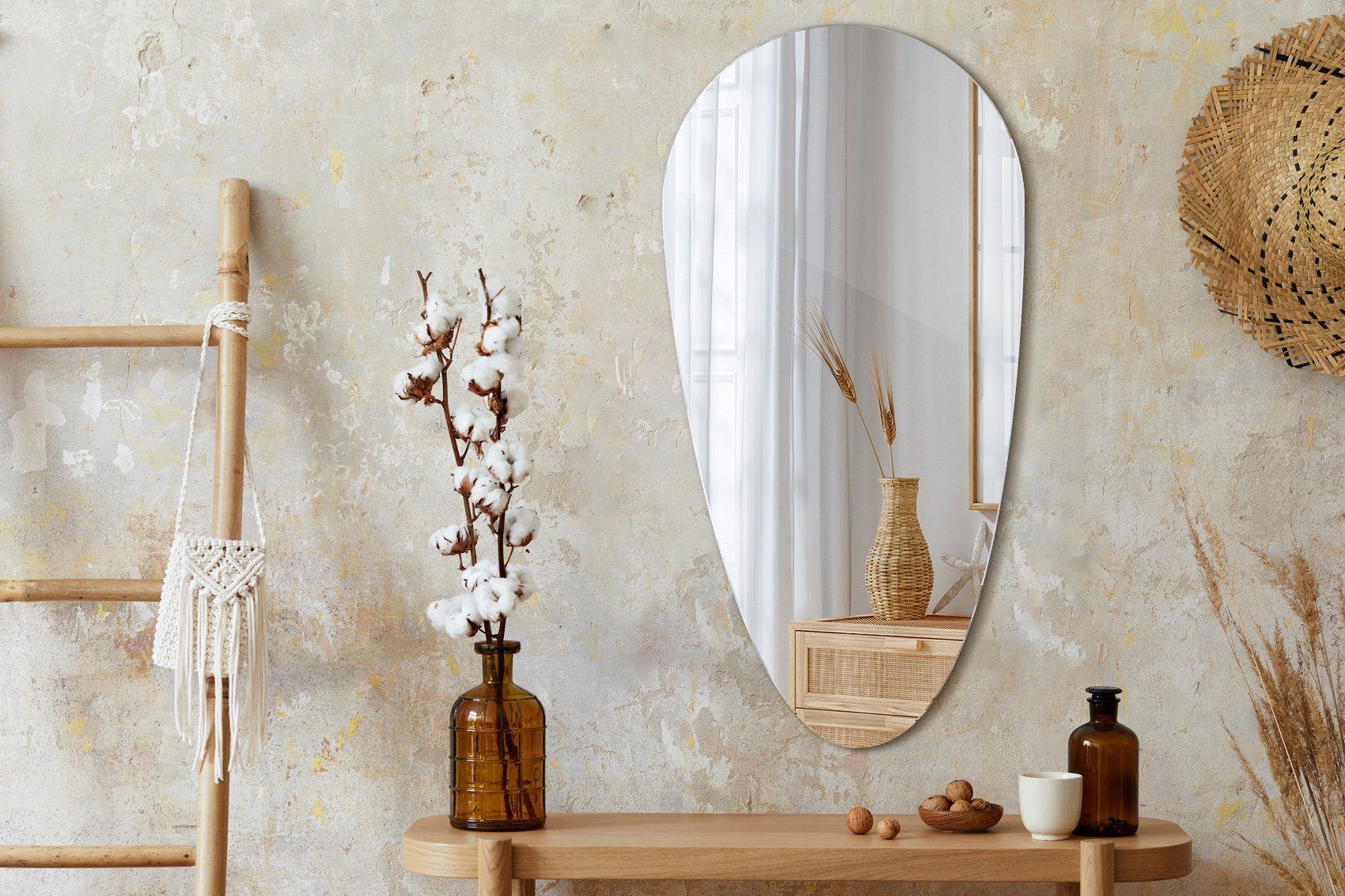 Tulup Dekospiegel Tropfenform Ovaler Dekospiegel Glas Spiegel Badspiegel Hängender Wand