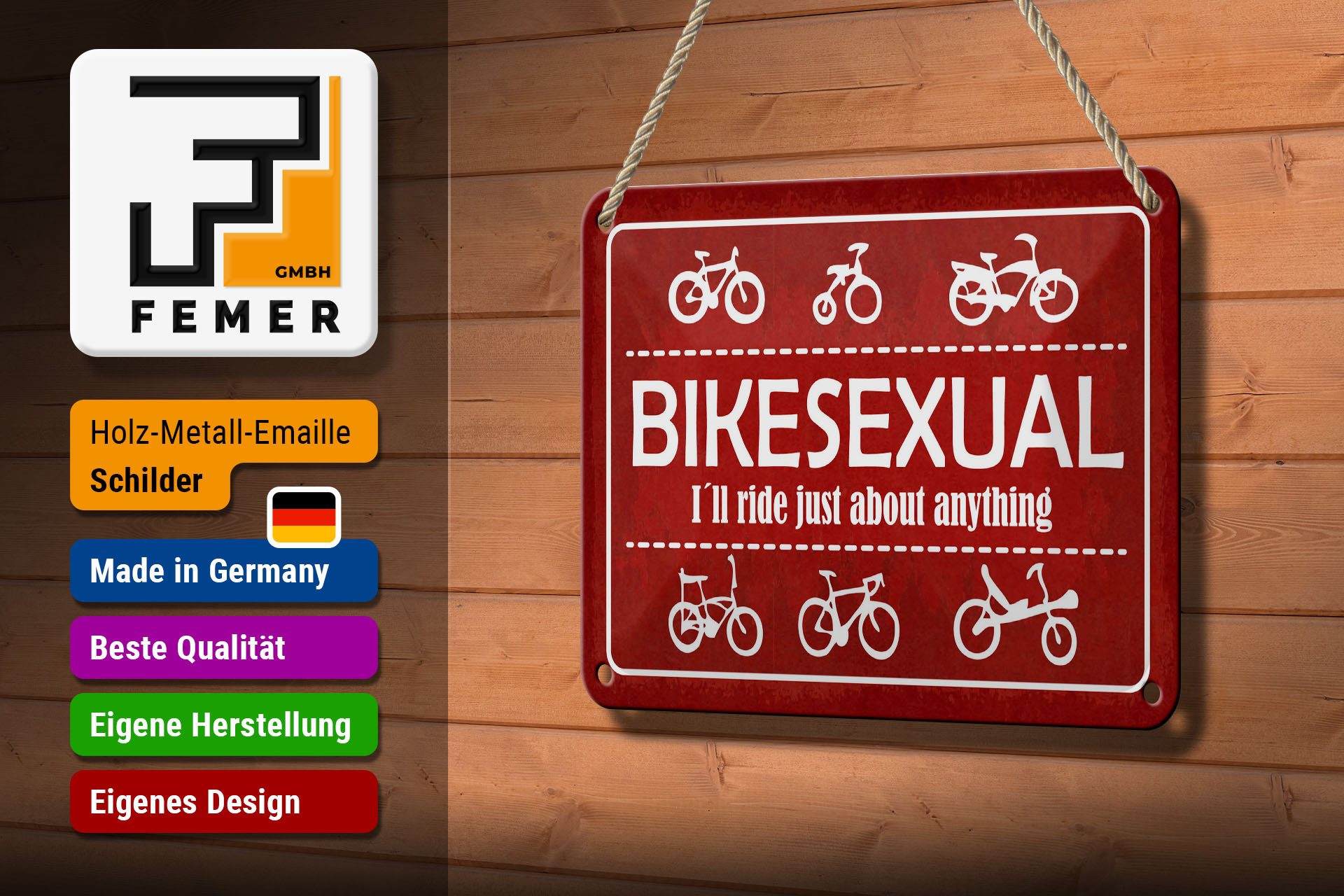 Femer GmbH Metallschild Fahrrad 12x18 cm Bikesexual Ill ride just about anything, (1 St), gewölbte Oberfläche, abgerundete Ecken, umgeschlagene Kanten