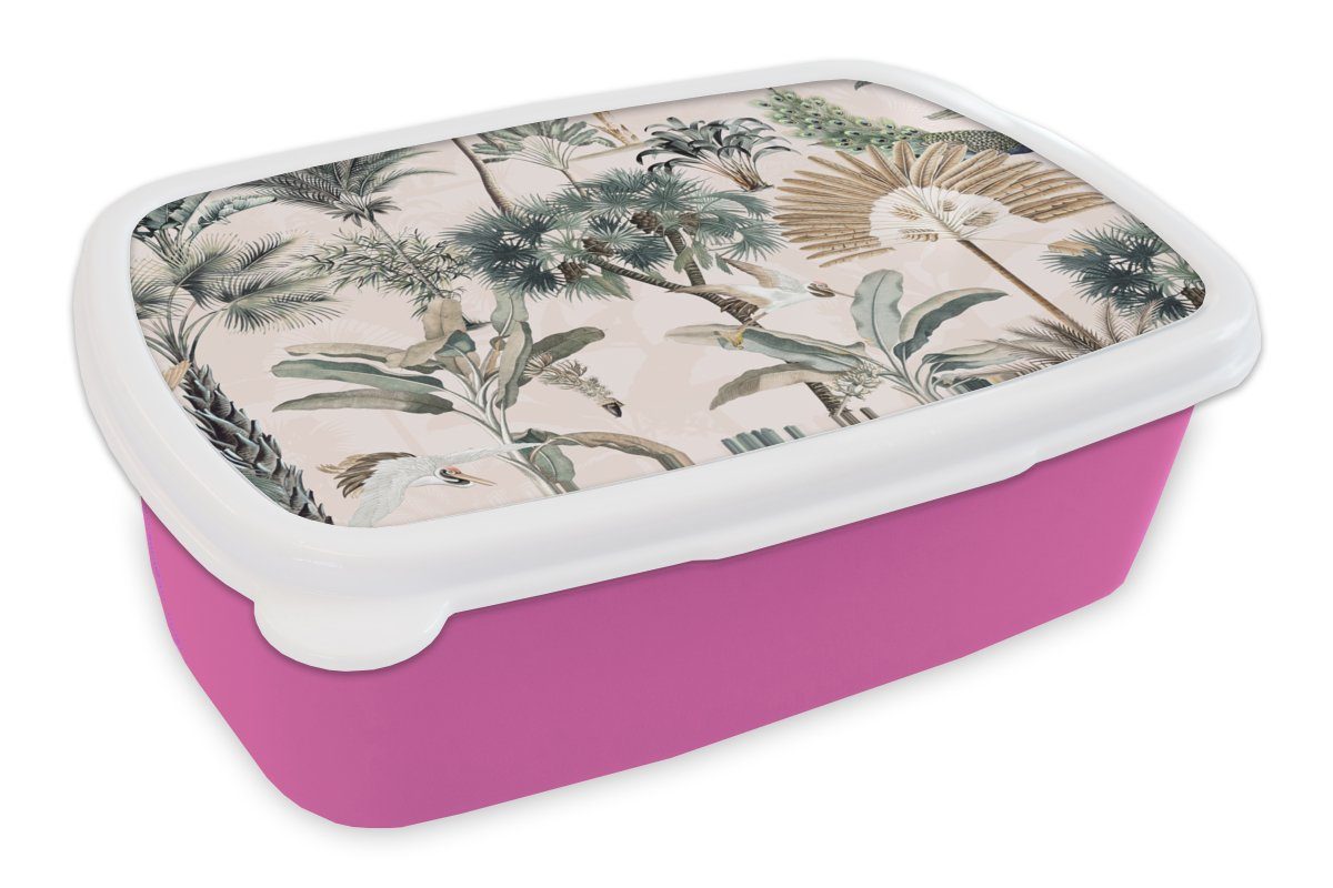 MuchoWow Lunchbox Blätter - Monstera - Dschungel - Tropisch, Kunststoff, (2-tlg), Brotbox für Erwachsene, Brotdose Kinder, Snackbox, Mädchen, Kunststoff rosa