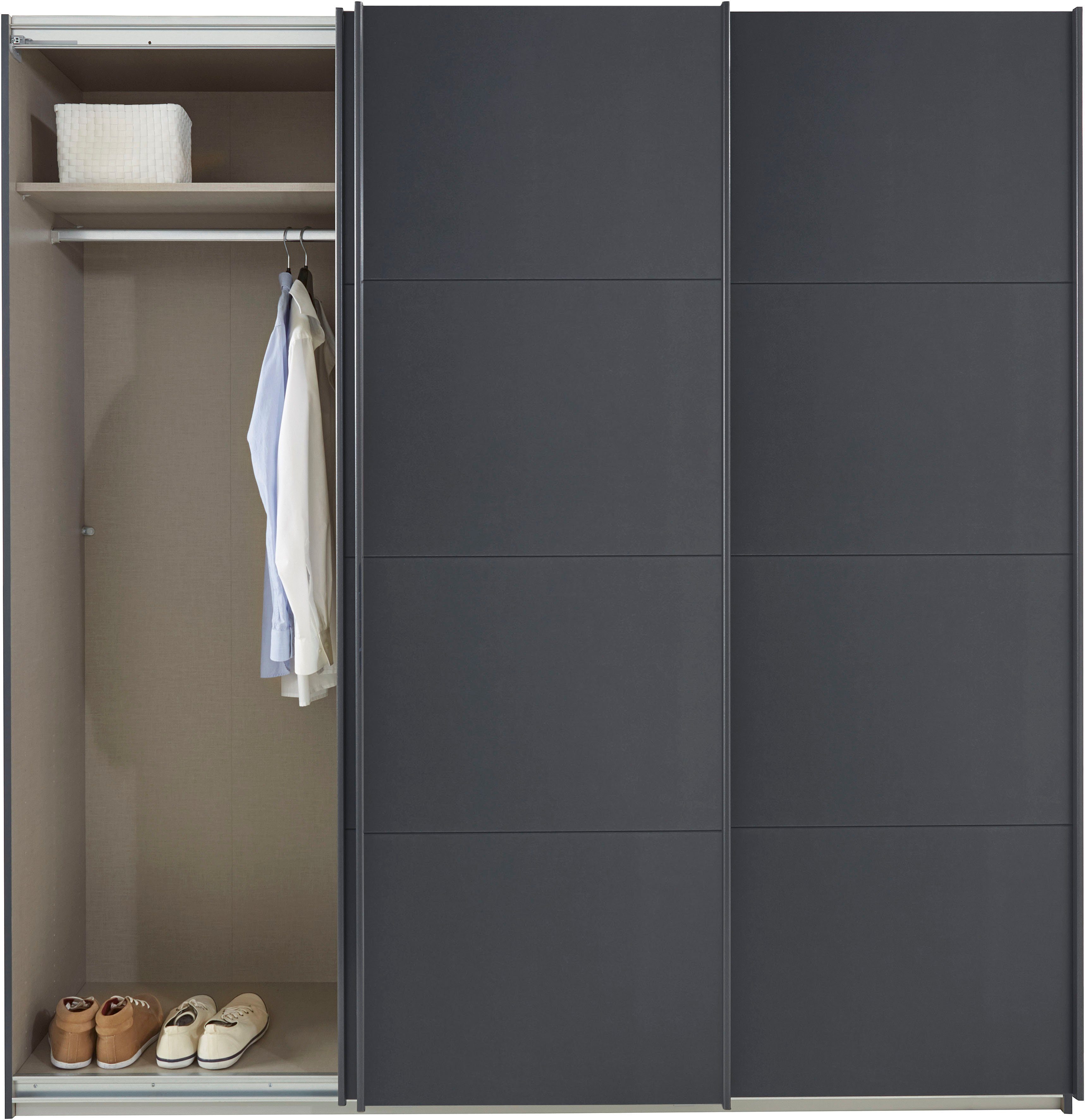 Wäscheeinteilung inkl. Böden Innenschubladen rauch mit zusätzlichen Graumetallic Schwebetürenschrank 3 sowie Oteli