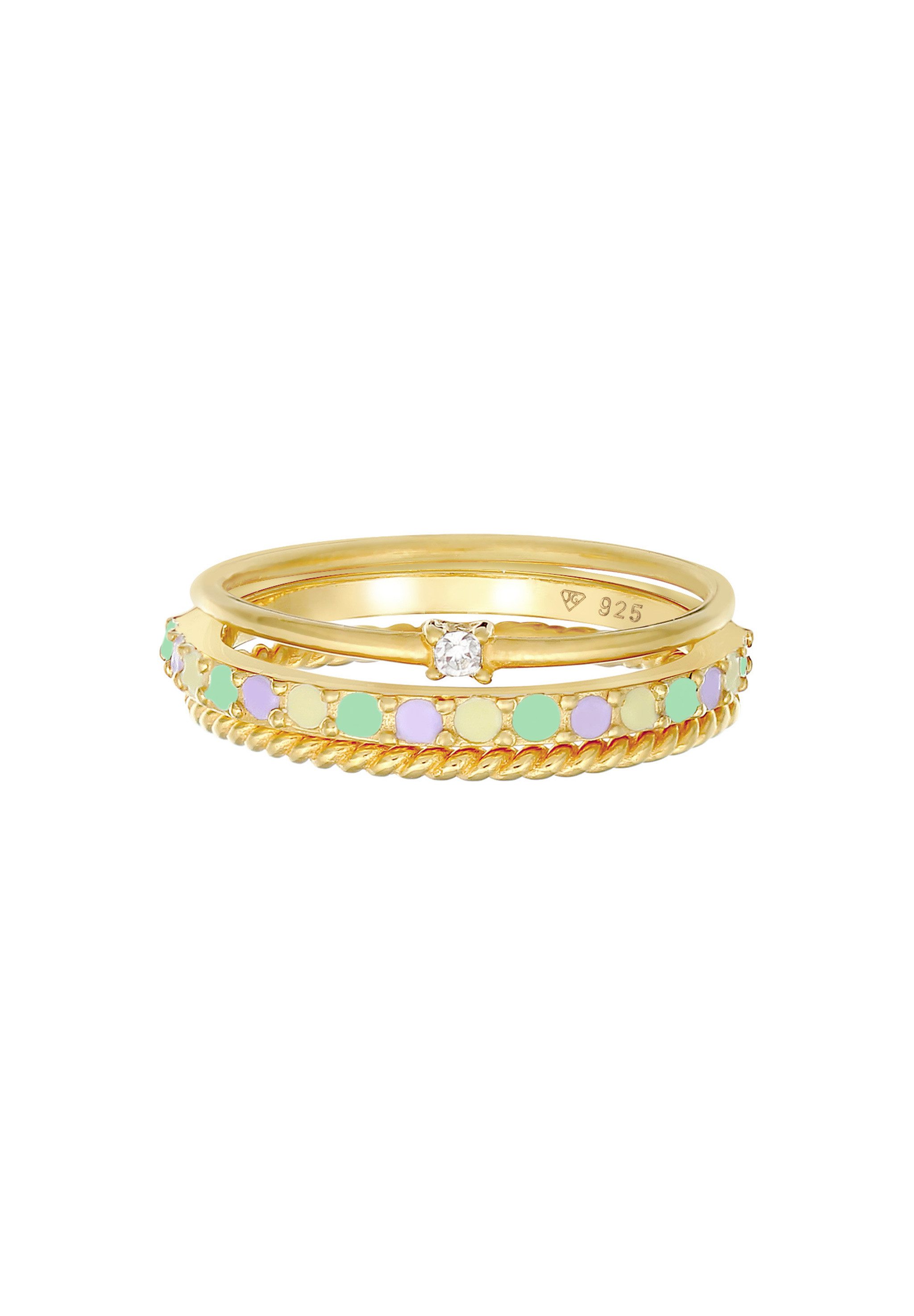 Elli Ring-Set Multi-Color Emaille 3er Set 925 Silber, mit Kristallen von Swarovski®, Ring Set