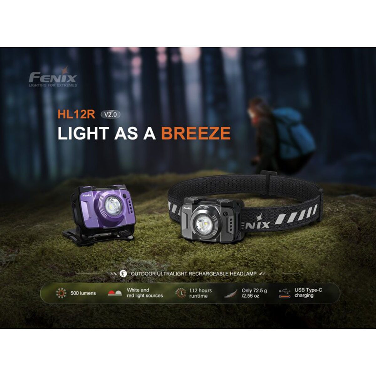Fenix LED Stirnlampe HL12R V2.0 500 Lumen - LED Stirnlampe Gun Grey