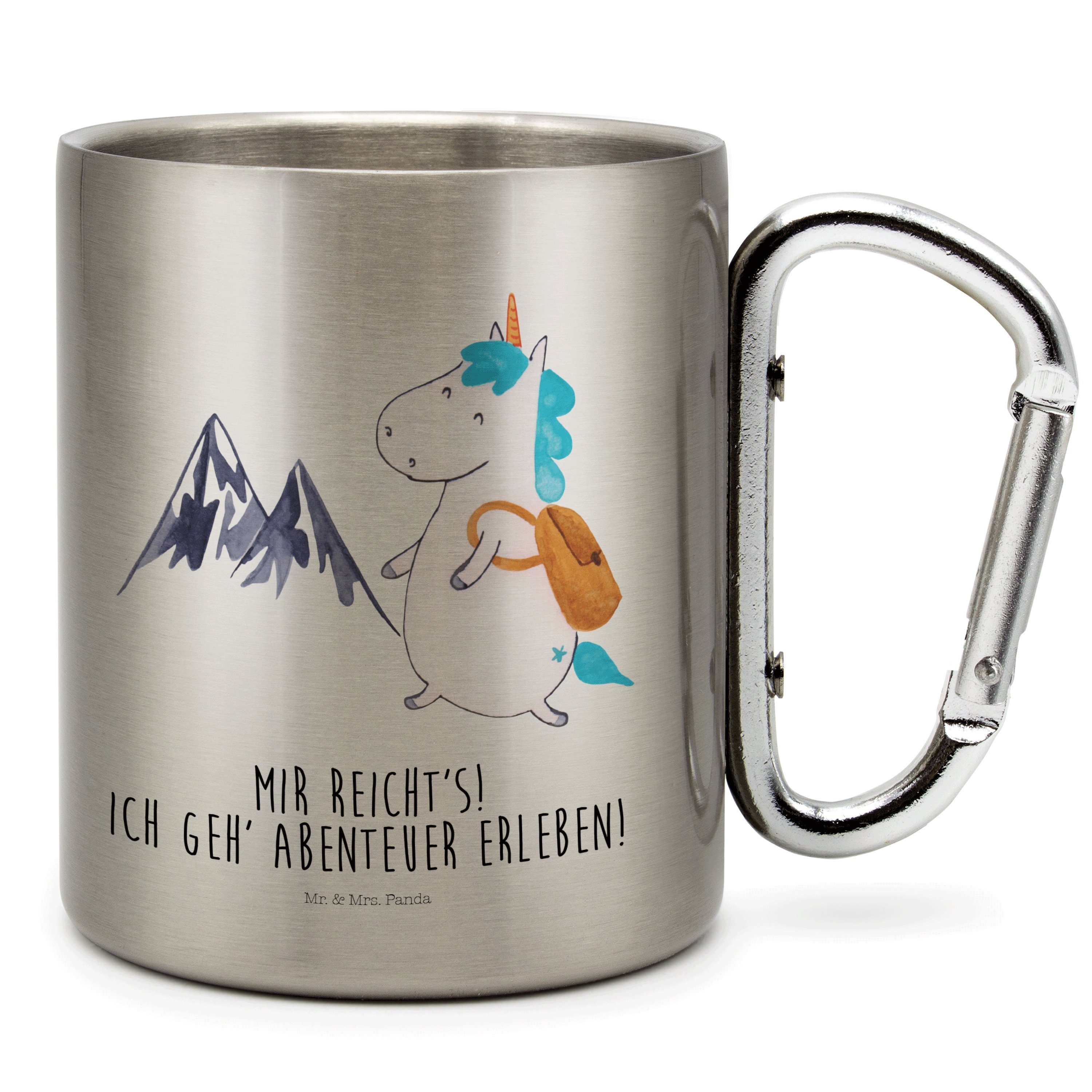 Mr. & Mrs. Panda Tasse Einhorn Bergsteiger - Transparent - Geschenk, Pegasus, Karabiner, Ein, Edelstahl