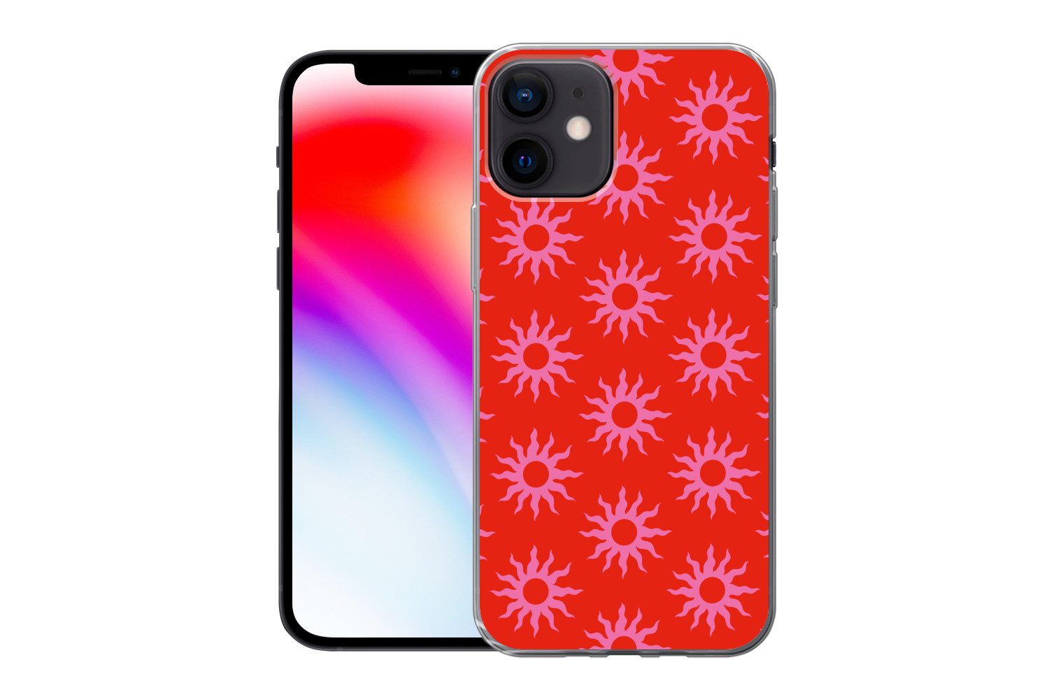 MuchoWow Handyhülle für Apple iPhone 12 Sonnen - Rot - Rosa - Muster - Sommer, Smartphone-Bumper, Print, Handy Schutzhülle Dünn