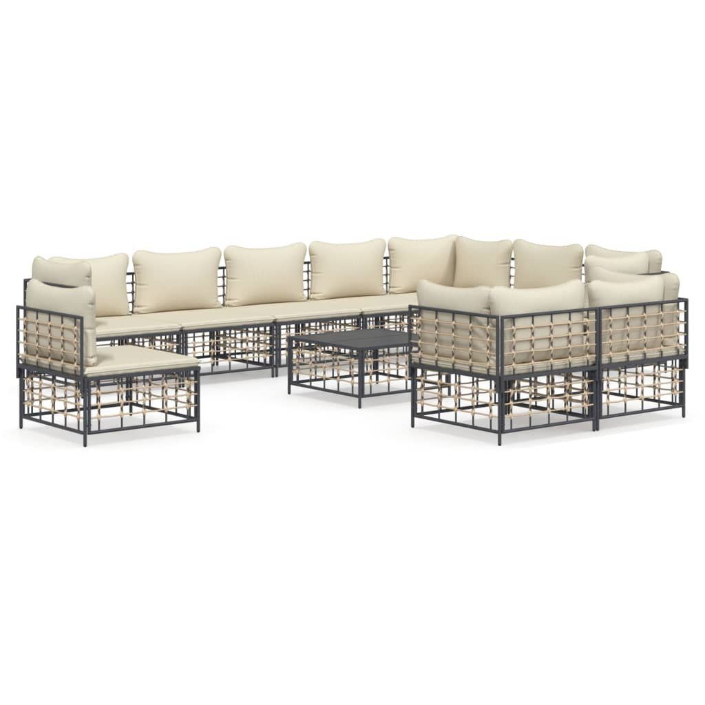 Beige Anthrazit Loungesofa mit Kissen Rattan, 11-tlg. vidaXL Garten-Lounge-Set Teile Poly 11