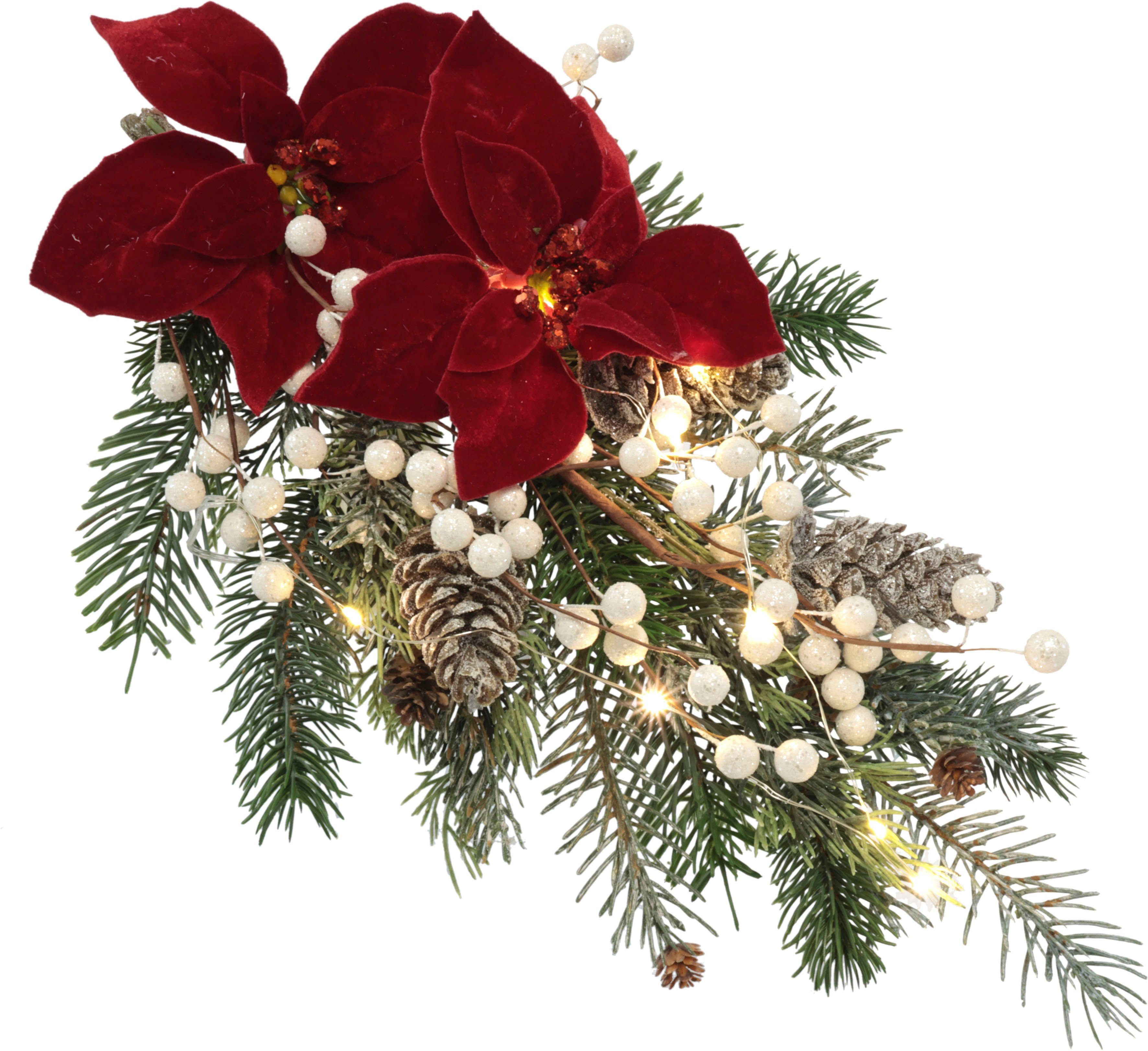 Winterliche Kunstpflanze Gesteck, Poinsettia mit LED günstig online kaufen