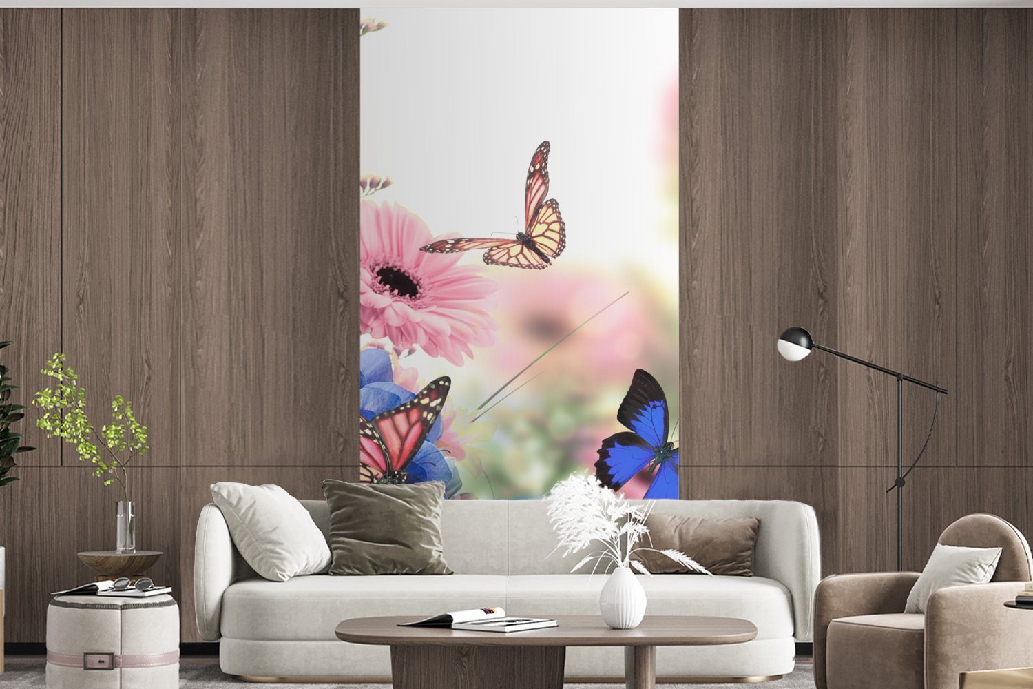 Insekten, Matt, - Vliestapete Schlafzimmer Schmetterlinge Küche, - Fototapete (2 St), Hortensien - Wohnzimmer MuchoWow Fototapete für Blumen bedruckt,