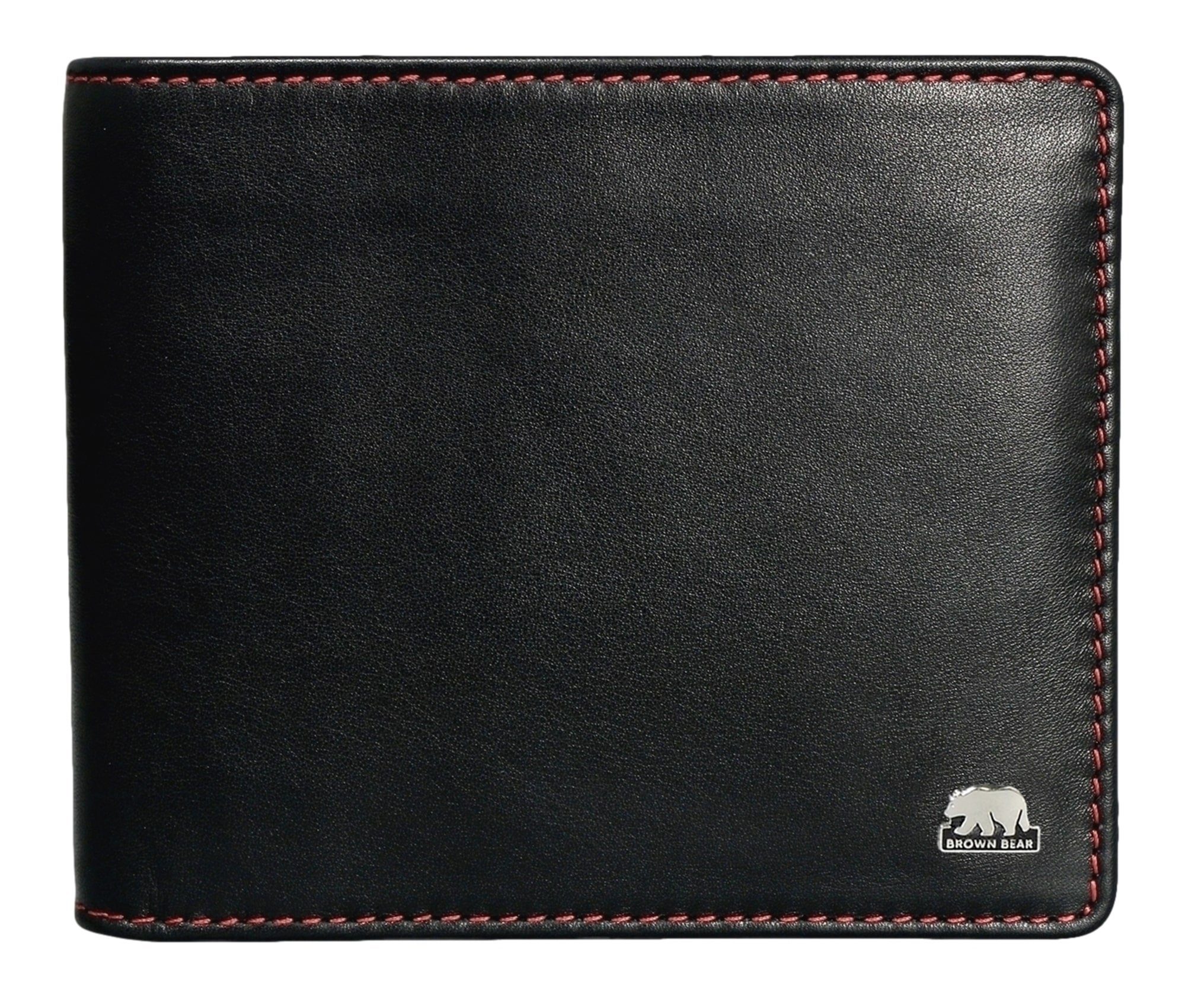 Brown Bear Geldbörse Modell Polo 715 ohne Münzfach mit 6 Kartenfächern, für Herren aus Echtleder Farbe Schwarz & Rot Schwarz-Rot