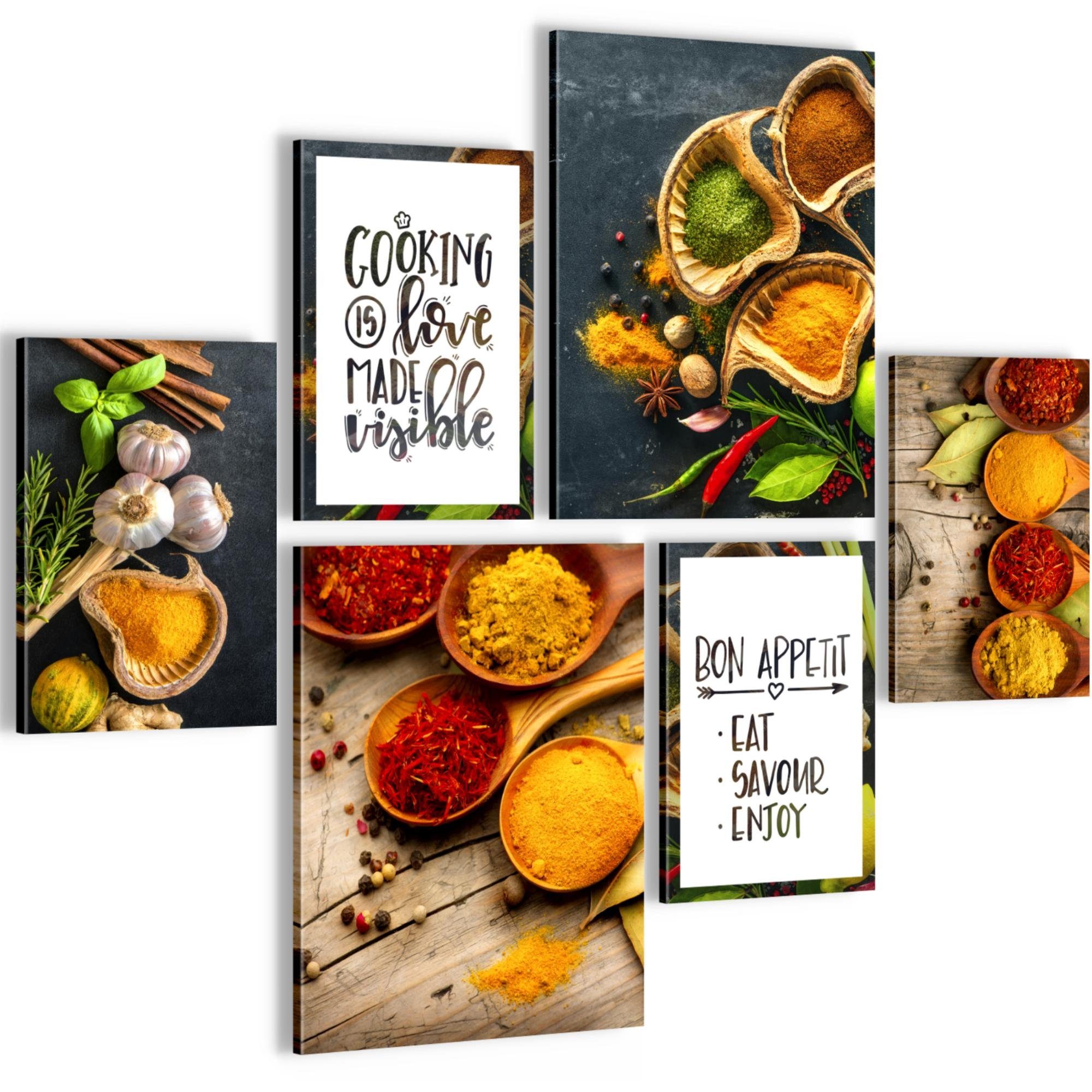 Novart Wandbild Wandbilder Küche Kaffee Gewürze AUFHÄNGFERTIG 90 x 80 cm Kü günstig online kaufen