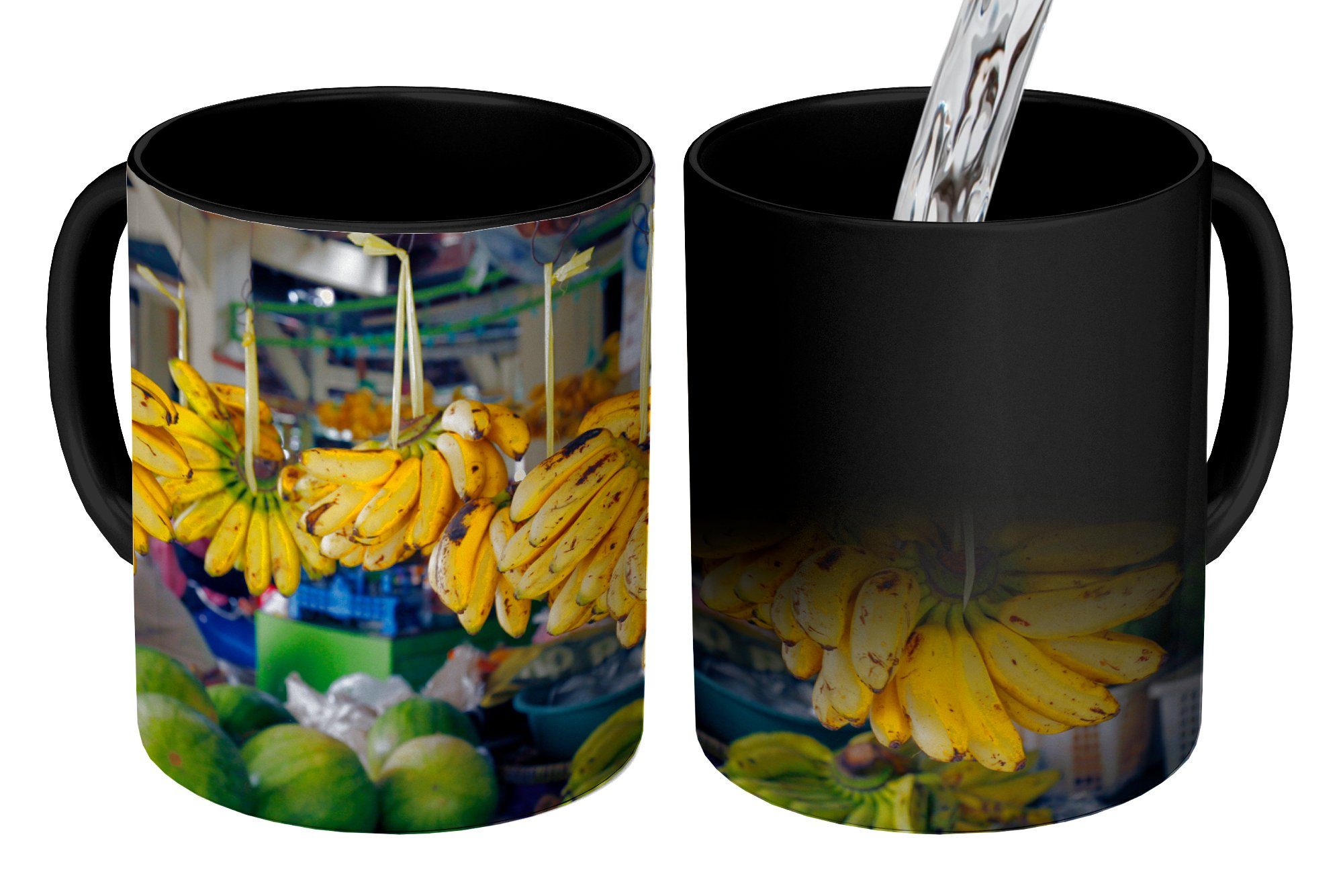 MuchoWow Tasse Banane - Markt Zaubertasse, - Farbwechsel, Kaffeetassen, Teetasse, Geschenk Java, Keramik