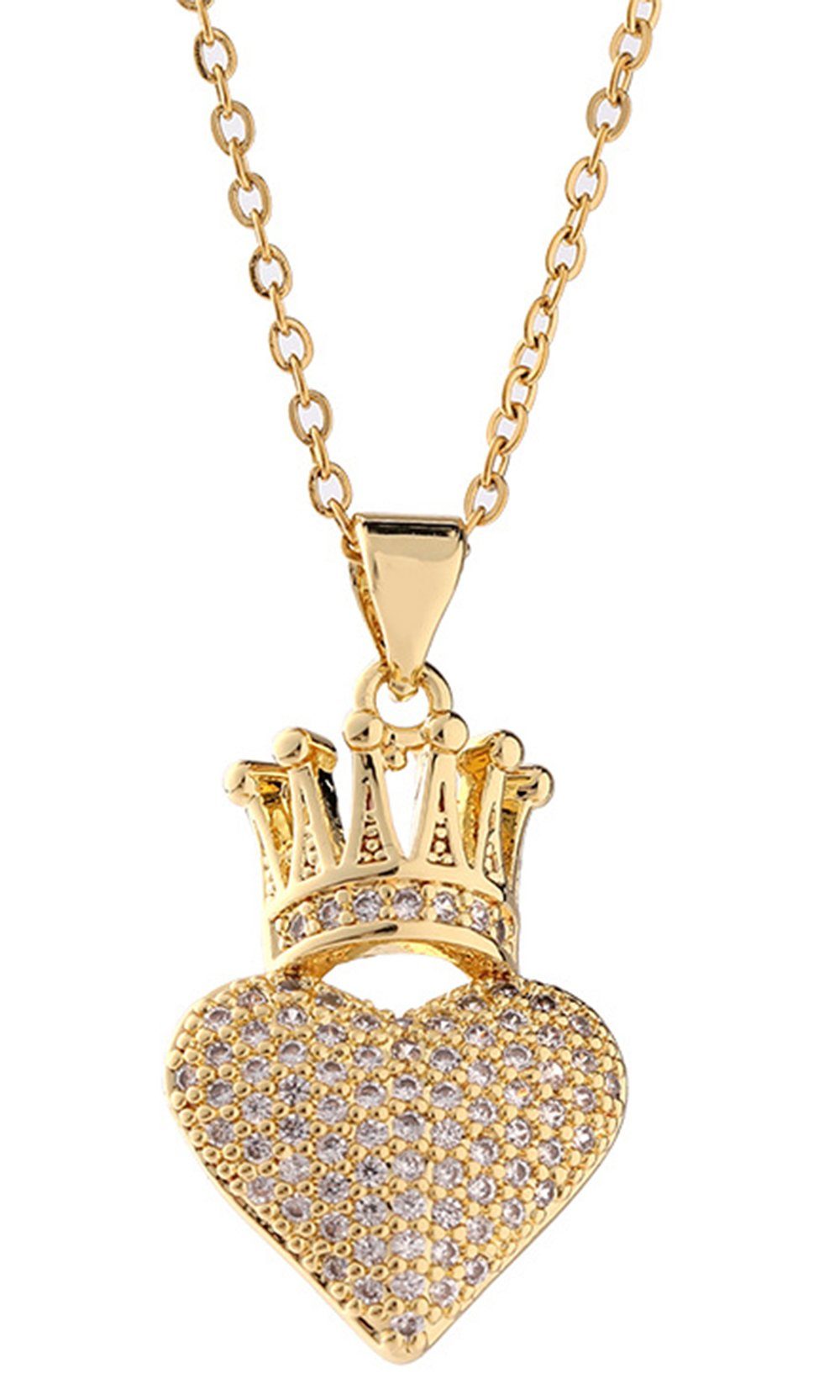 Haiaveng Herzkette Gold plattiert Liebe Herz Krone Schlüsselbein Kette, Anhänger-Halskette, Pulloverkette für Frauen
