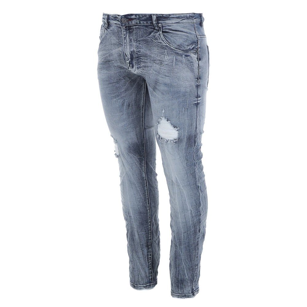 in Blau Ital-Design Jeans Stretch Herren Destroyed-Look Freizeit Stretch-Jeans