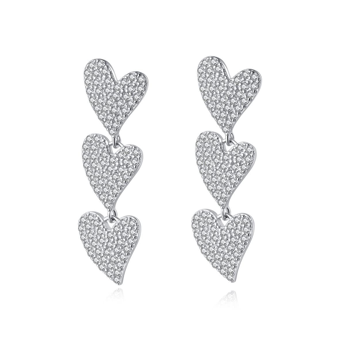 POCHUMIDUU Paar Ohrhänger Legierungen Shiny CZ Heart Dangle Earrings (2-tlg., Heart Drop Earrings Wedding Sweet Love Dangle Earrings), for Women Teen Girls