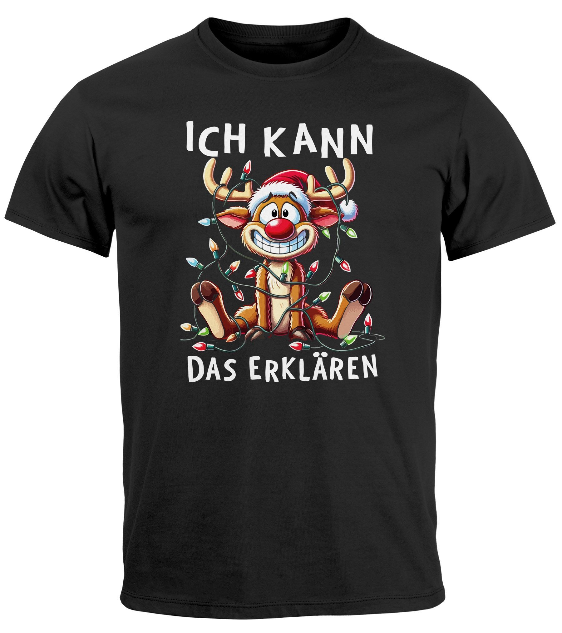 Print-Shirt Herren T-Shirt Weihnachten Reniter Elch Comicstil XMAS Spruch Lusitg